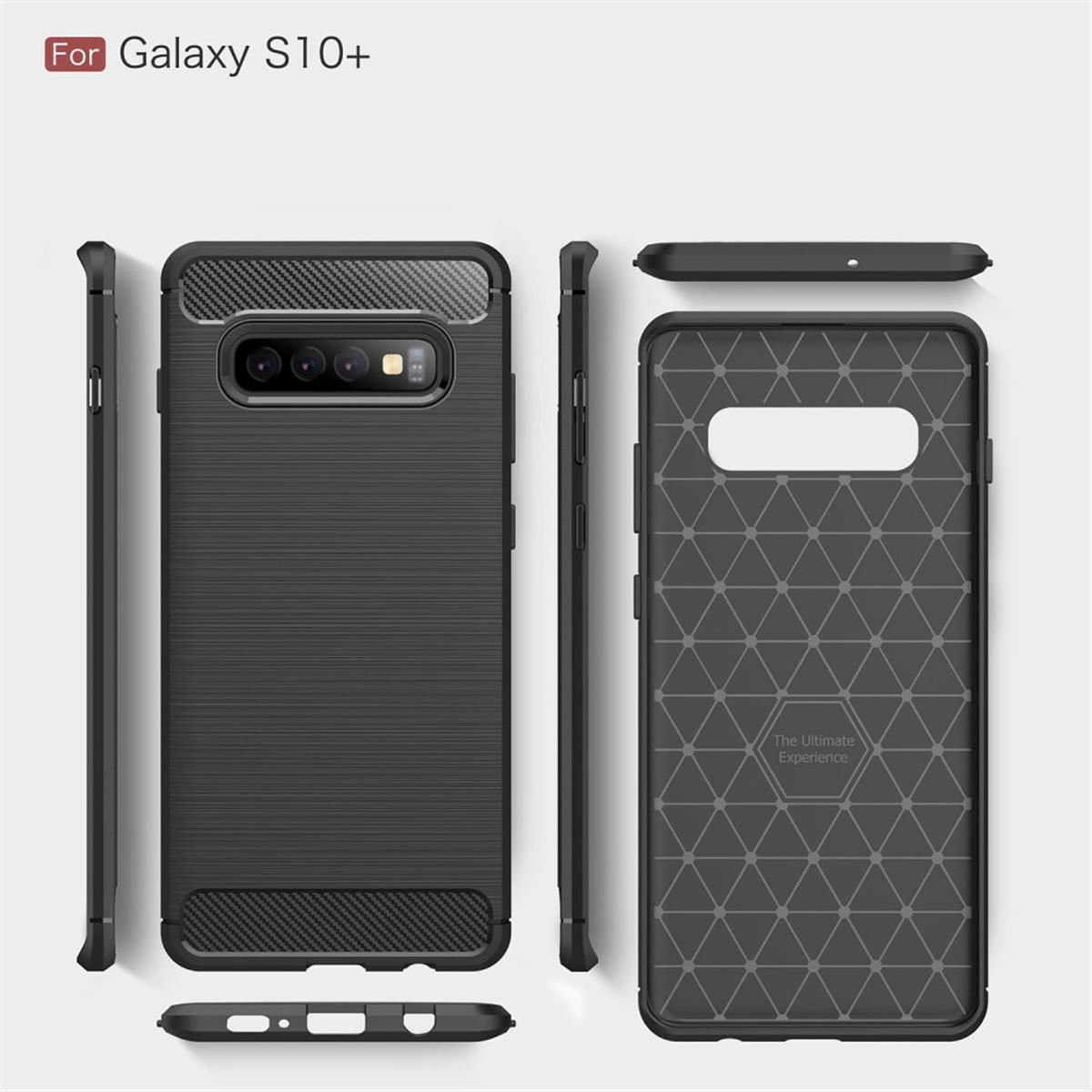 Handycase Samsung, COVERKINGZ Look, S10+ schwarz Backcover, Galaxy [Plus], im Carbon