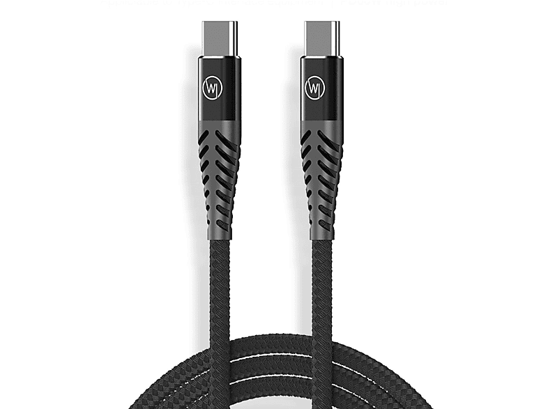 WICKED CHILI 1x Dual USB-C Ladekabel 60W 1m Textilkabel, Schnellladekabel, Datenkabel für iPhone 15, Galaxy, iPad, Ladekabel, 1 m, Schwarz