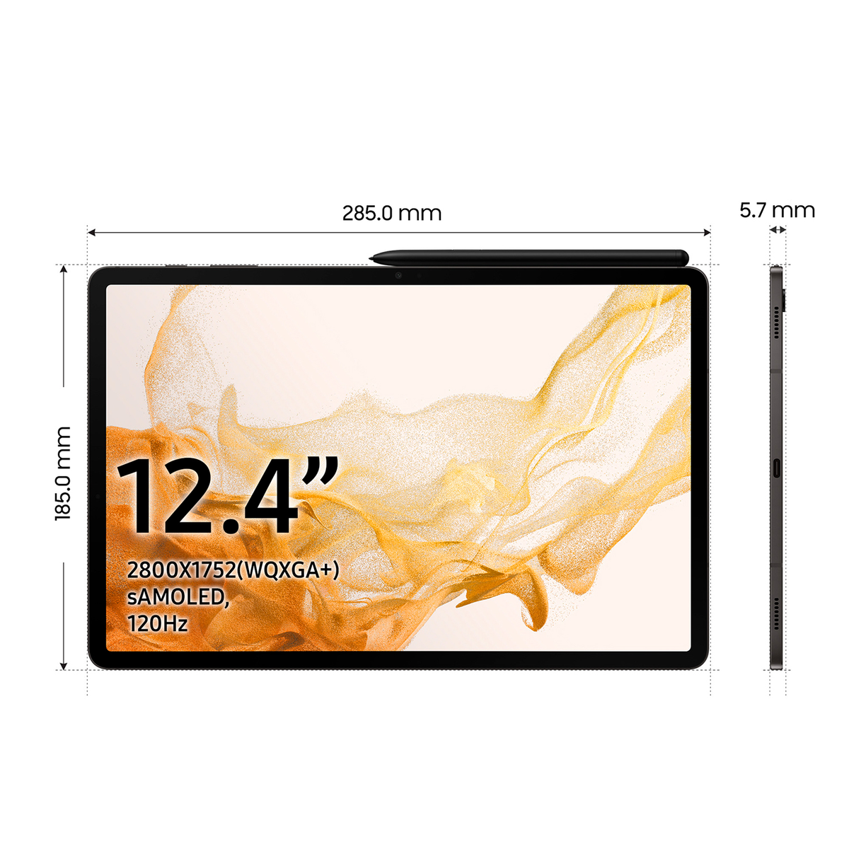 SAMSUNG GALAXY TAB S8+, Zoll, 12,4 GB, Tablet, Grau 256