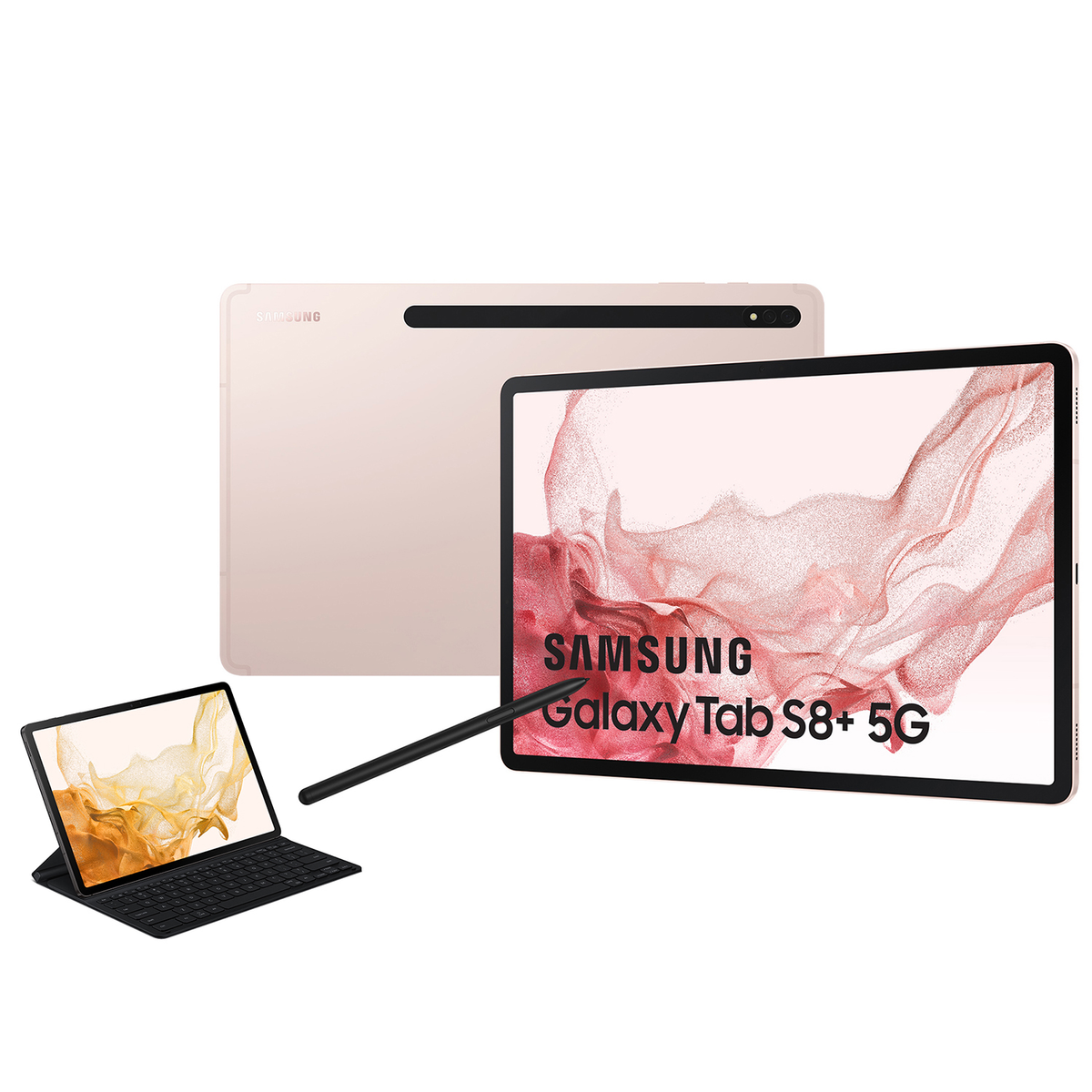 Samsung Galaxy Tab S8+ con lápiz óptico y funda con teclado.