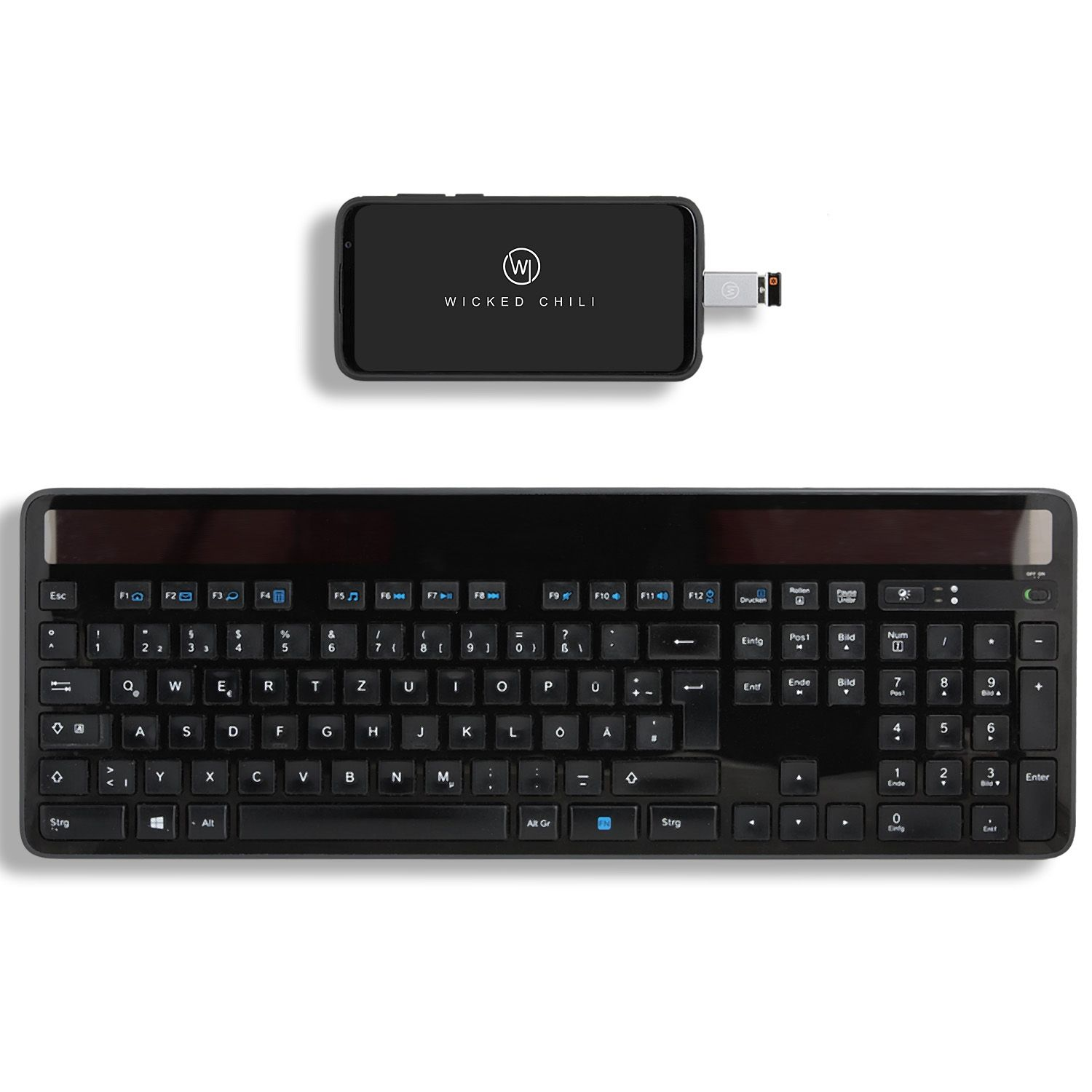 Tastatur und ein schwarzes Wicked Chili Gerät.