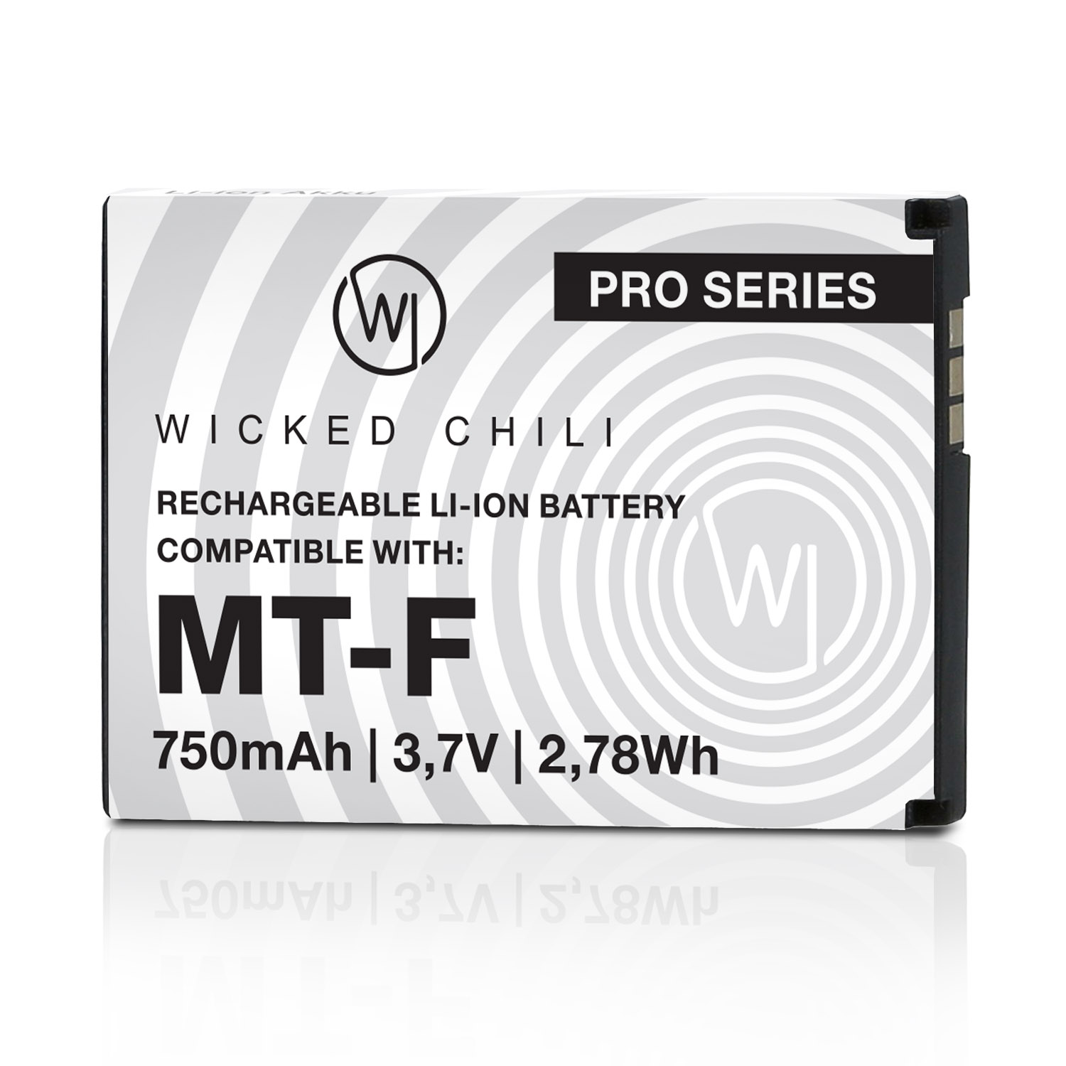 Eine weiße und graue Batterie mit dem Text 'Wicked Chili' und weiteren Details.