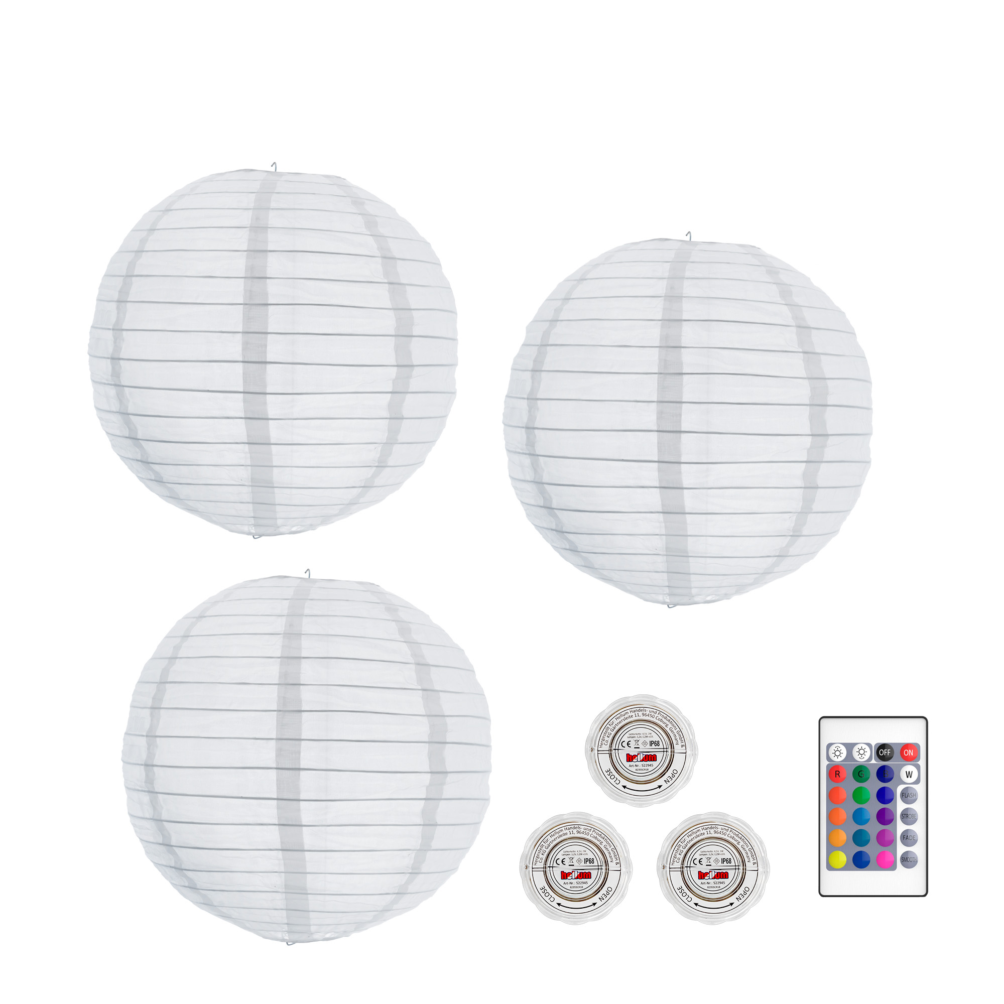 HELLUM LED Lampion, weiß,LED bunt, Beleuchtung, Deko 3er-Set Weiß, warmweiß