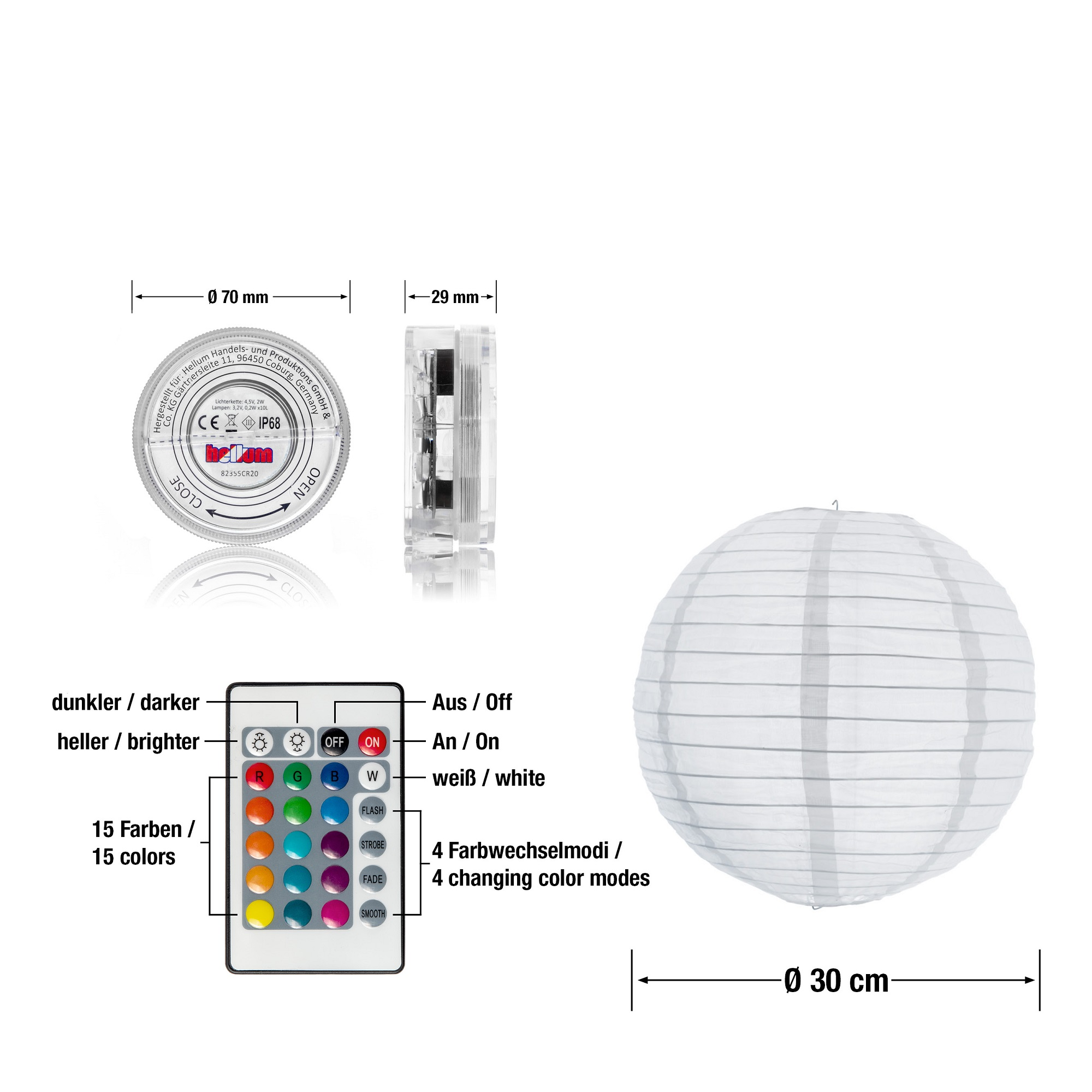 bunt, Lampion, Beleuchtung, HELLUM 3er-Set weiß,LED Deko Weiß, LED warmweiß