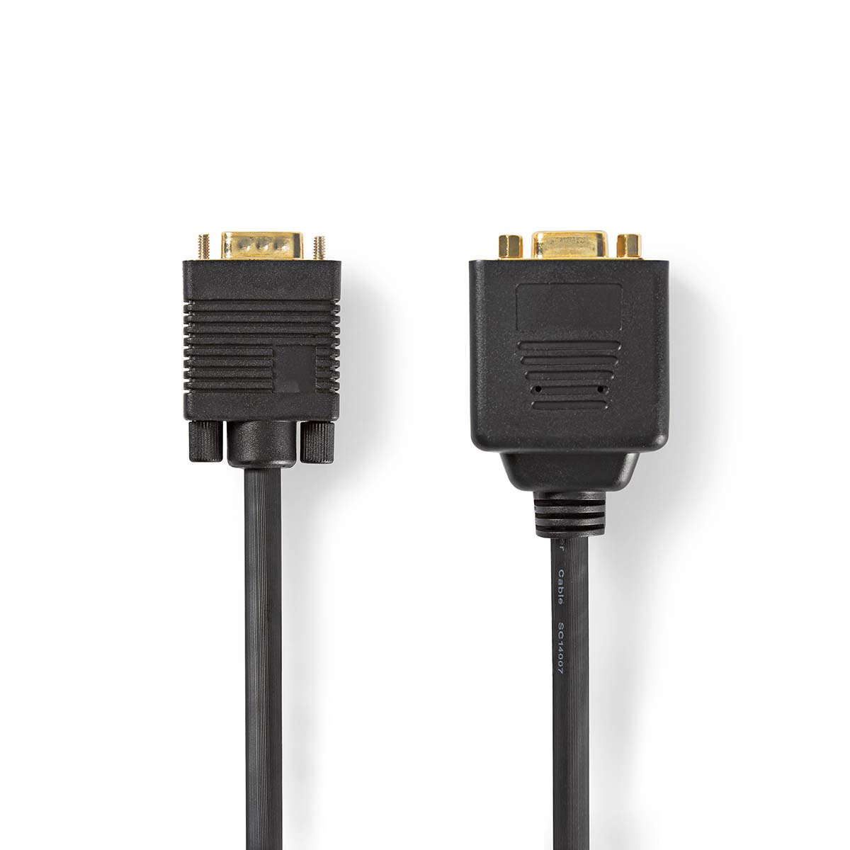 Zwei schwarze VGA-Kabel mit Steckern auf weißem Hintergrund.