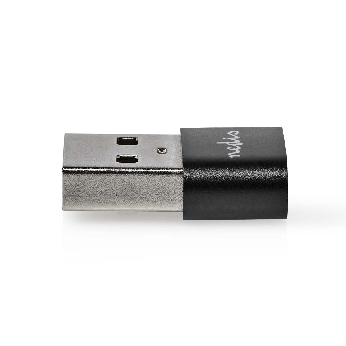 Adattatore USB nero. È rettangolare con un'estremità argentata.