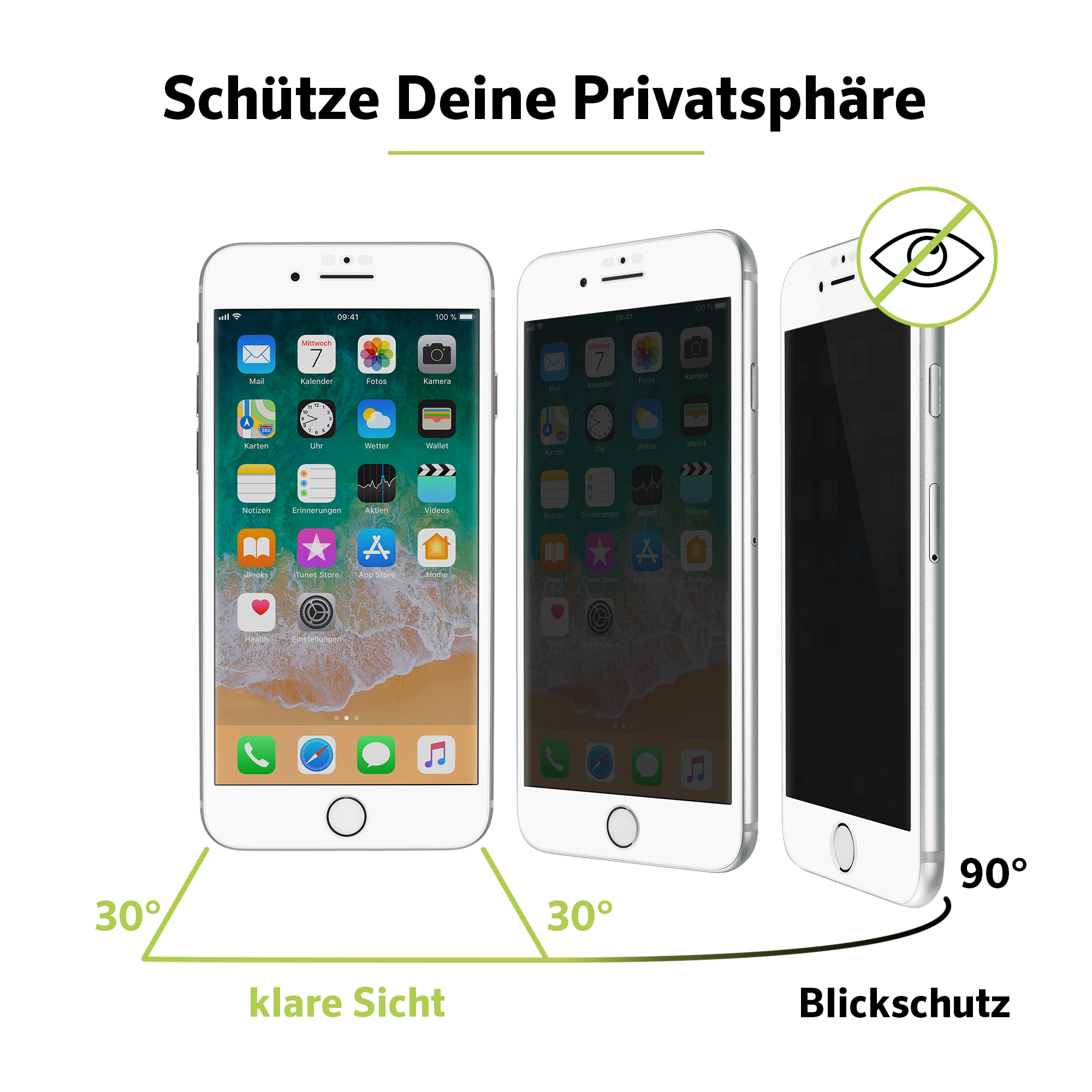 ARTWIZZ iPhone iPhone PrivacyGlass 6S, iPhone (2er 6) iPhone 8, Apple Displayschutz(für Pack) 7,