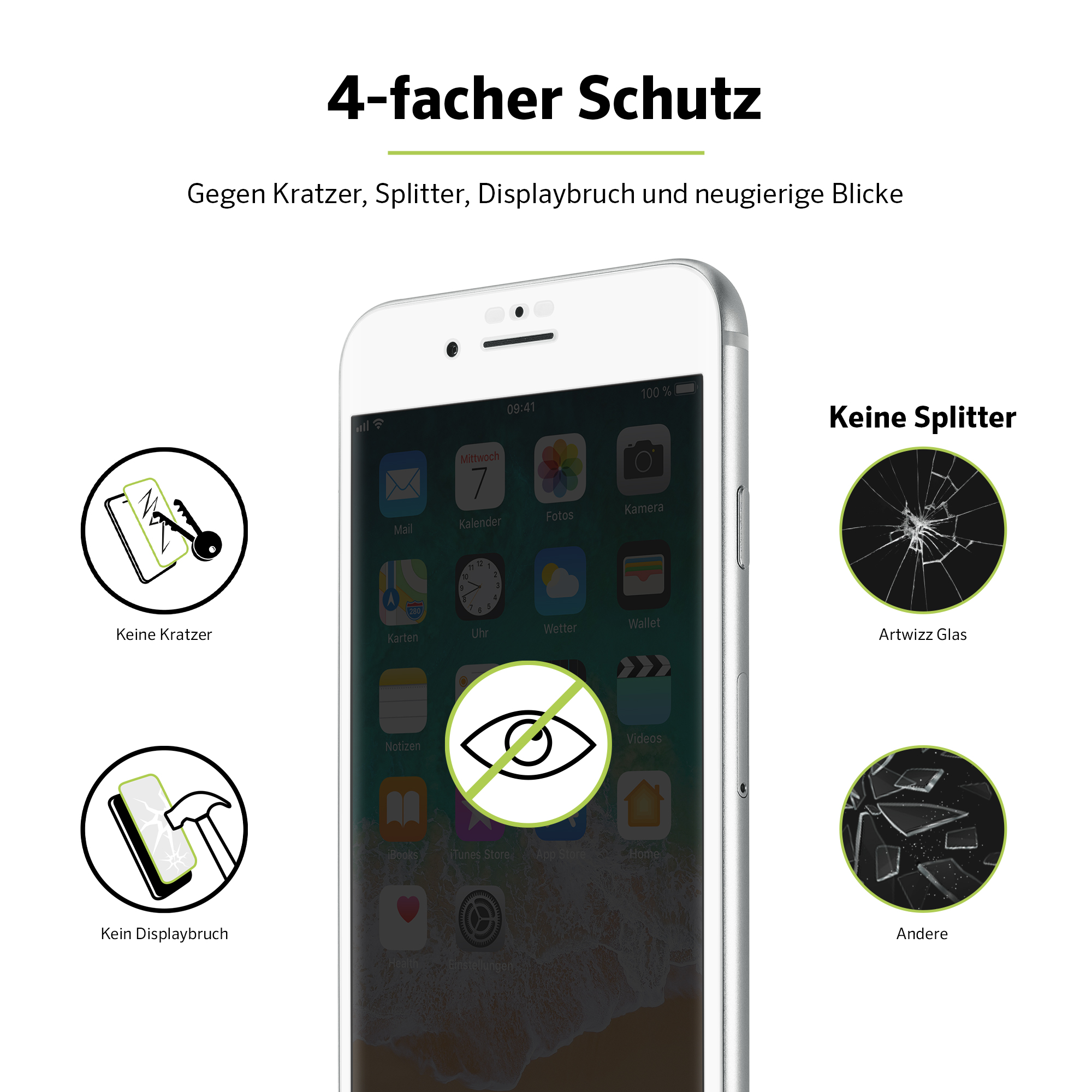 ARTWIZZ PrivacyGlass (2er 7, iPhone Apple Pack) 6) iPhone iPhone iPhone Displayschutz(für 8, 6S