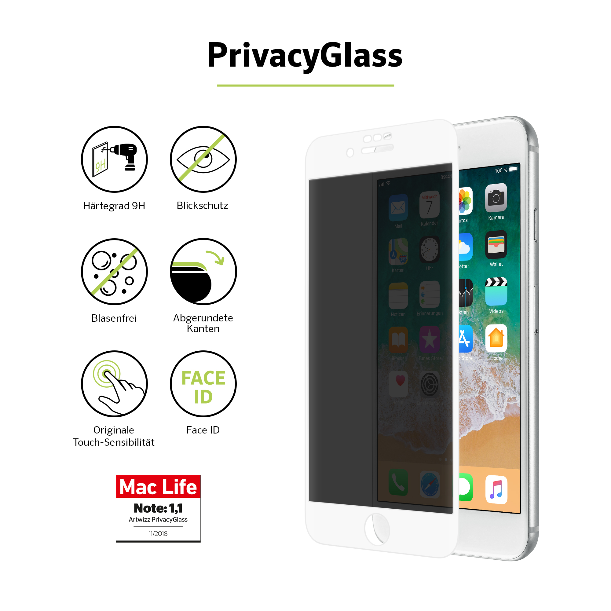 ARTWIZZ PrivacyGlass (2er 7, iPhone Apple Pack) 6) iPhone iPhone iPhone Displayschutz(für 8, 6S