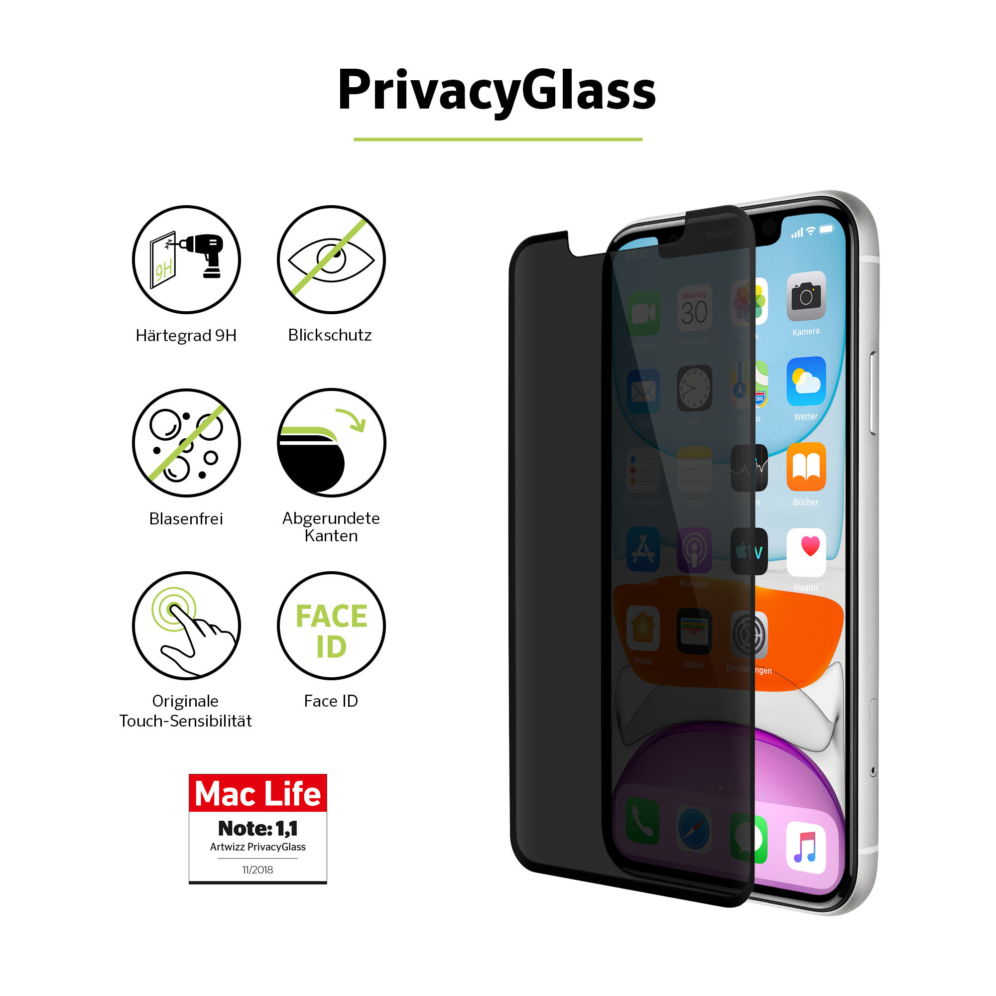 ARTWIZZ PrivacyGlass (2er Pack) Displayschutz(für iPhone iPhone 11 X/Xs Pro) / Apple