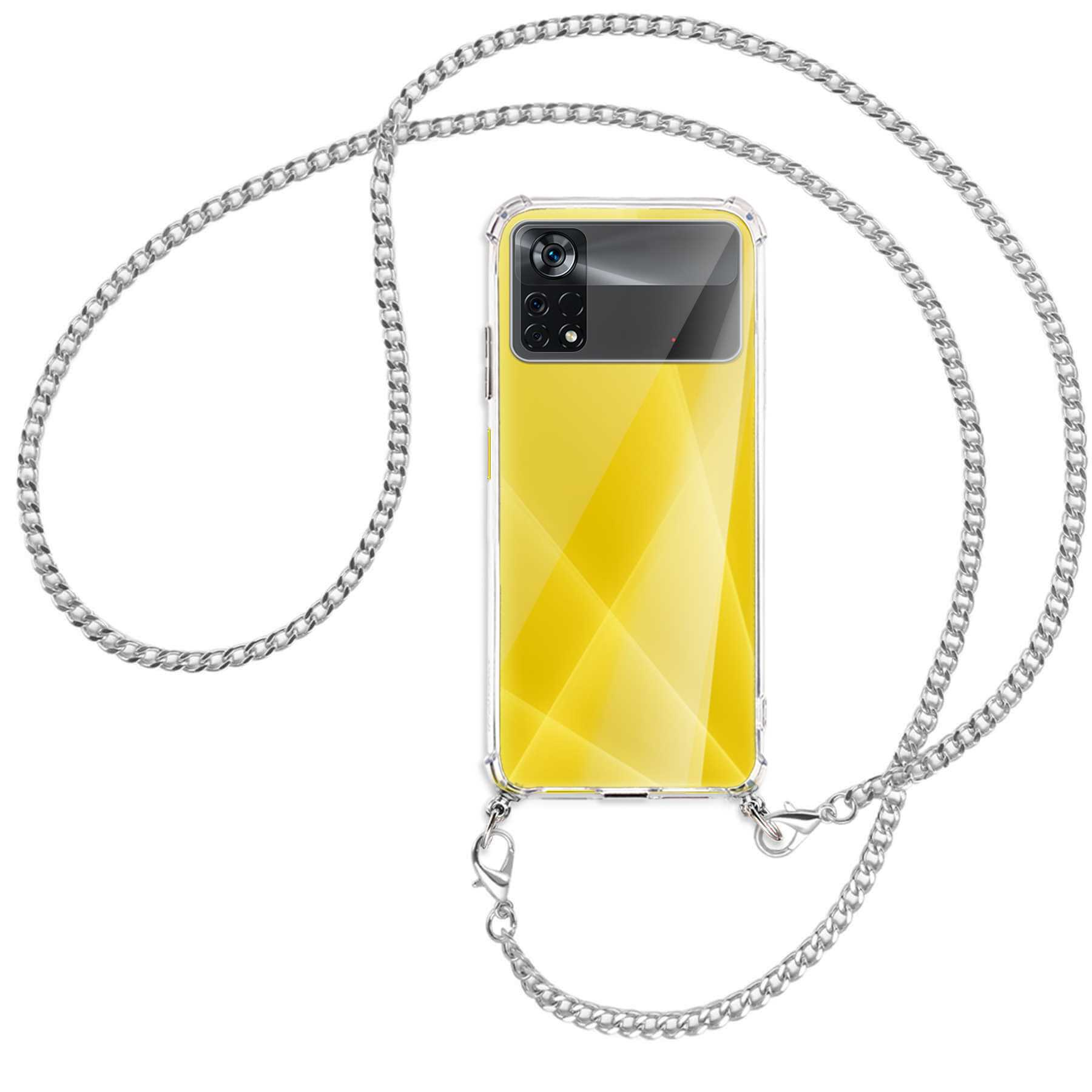 Xiaomi, 5G, MORE X4 (silber) mit ENERGY Kette Metallkette, Umhänge-Hülle MTB Pro Backcover, Poco