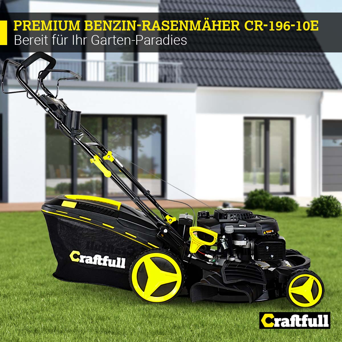 CRAFTFULL Premium 5in1 CR-196-10E, Rasenmäher 25-75 Verstellbare (Schnittbreite: 62 530 mit mm, l mm, Fangkorb-Volumen) Schnitthöhe