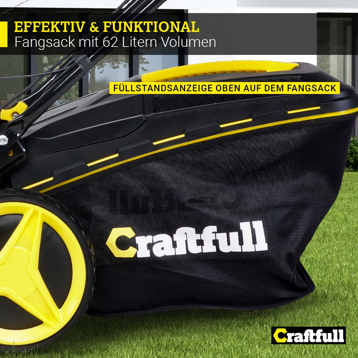 CRAFTFULL Premium 5in1 CR-196-10E, Rasenmäher 25-75 Verstellbare (Schnittbreite: 62 530 mit mm, l mm, Fangkorb-Volumen) Schnitthöhe