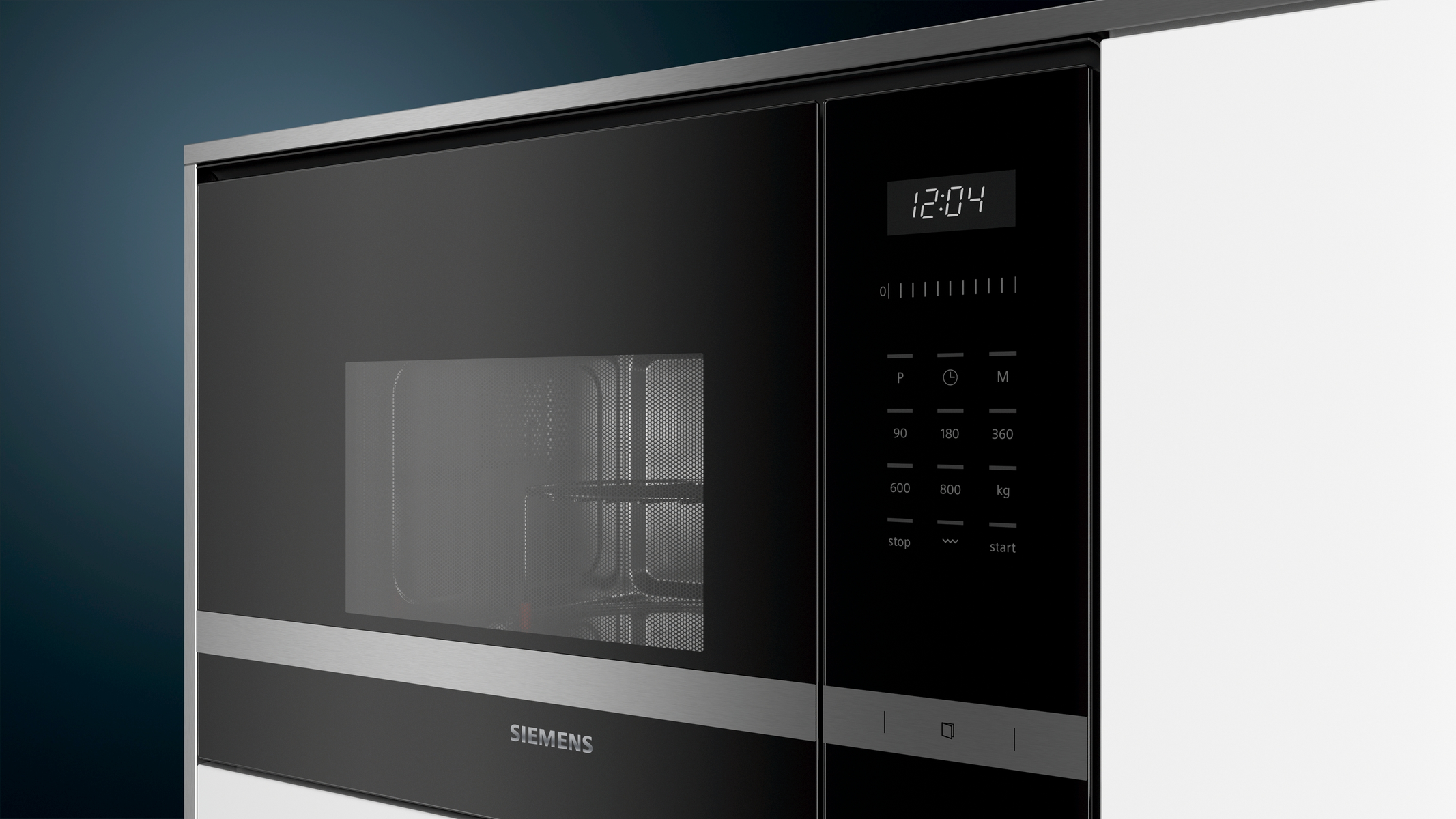 Built-in microwave oven with a black door and digital display.