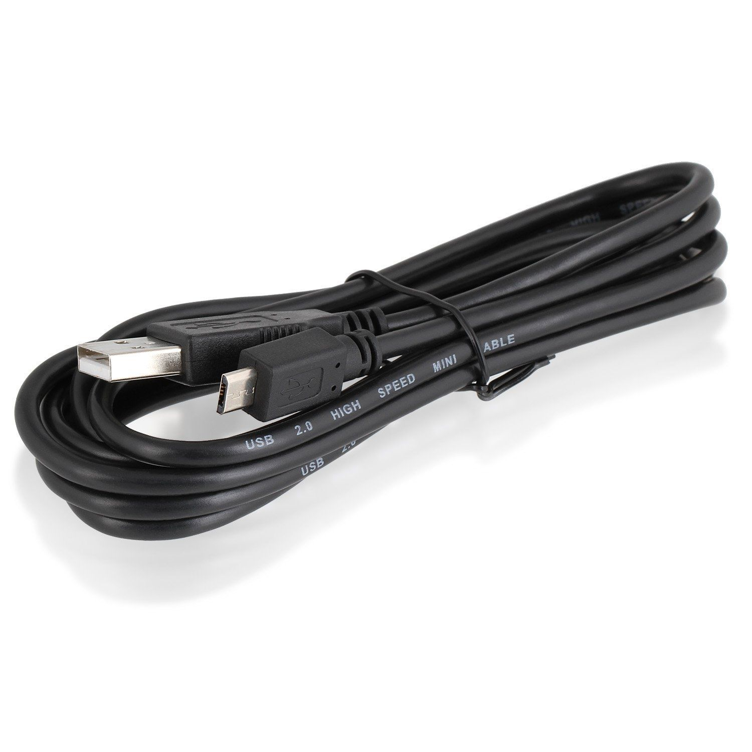Schwarzes USB-Kabel, USB-A zu Micro-USB. Weißer Hintergrund.