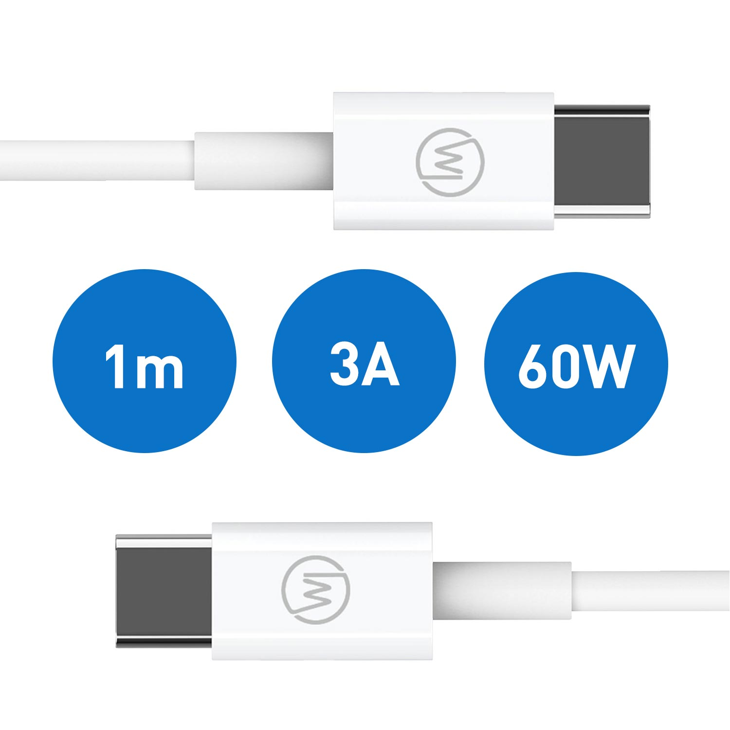 WICKED CHILI 1m USB Kabel / Laptop, für C 1 auf Ladekabel, Ladekabel C MacBook und (3A iPad Pro, 60W) / m, Fast Typ weiss 20V Charge