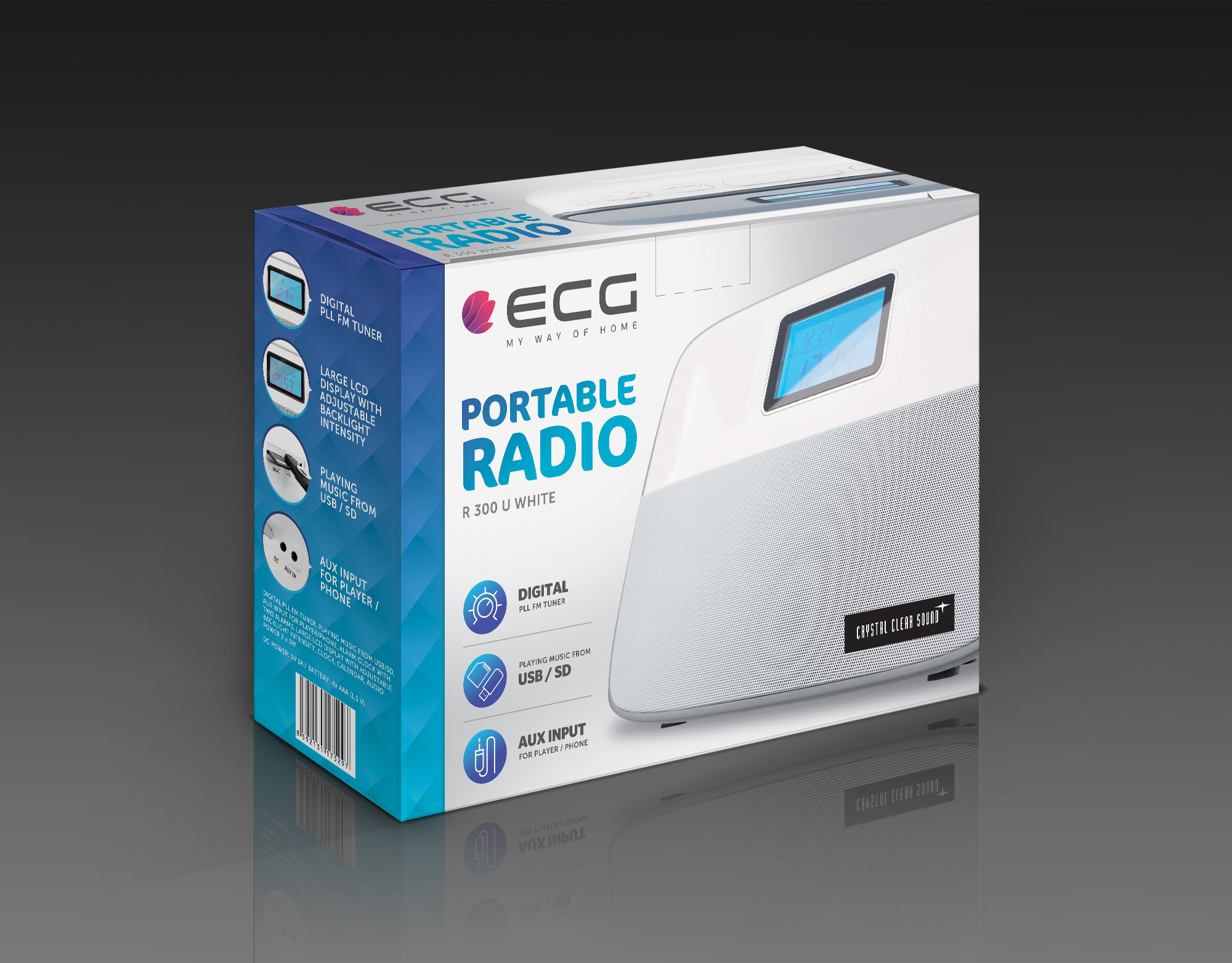 | mit FM, FM-Tuner / Datum Tragbares | U Radio Radio 300 mit Wecker / USB USB/SD Uhr R weiss | | | white USB, ECG