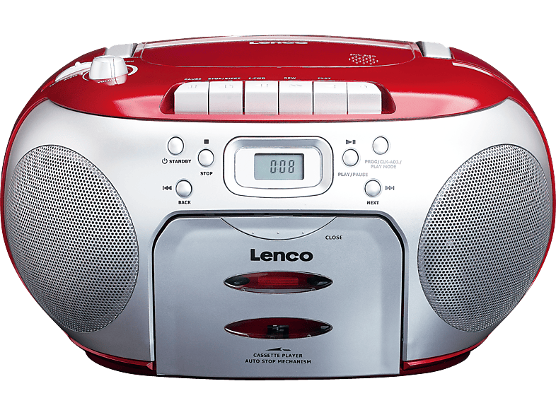 LENCO SCD-410RD - Kassetten- und cd-spieler - Radiorecorder, Rot-Silber