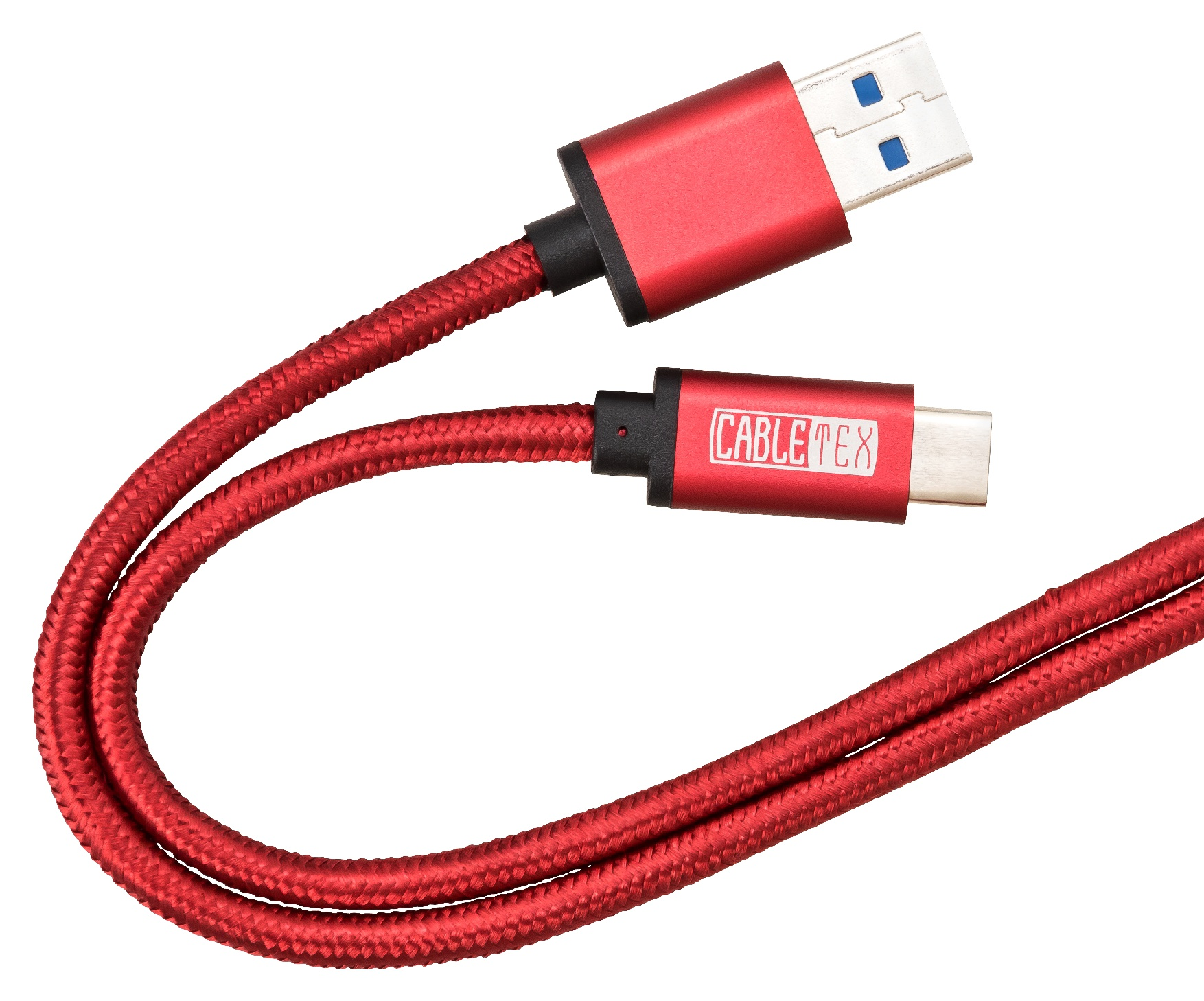 Rotes USB-Kabel mit USB-A- auf USB-C-Anschlüssen.