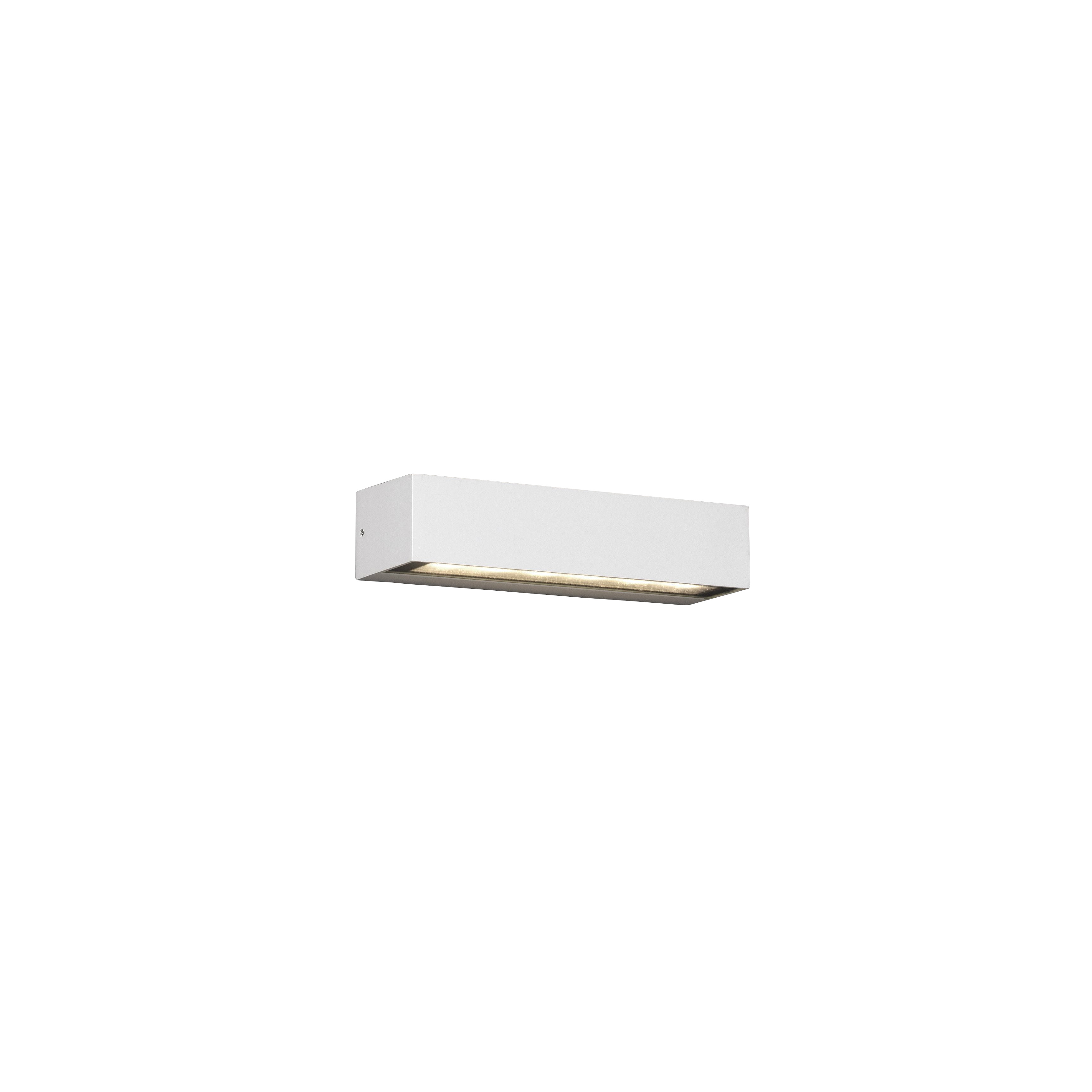 Applique a LED rettangolare bianca, su sfondo bianco.