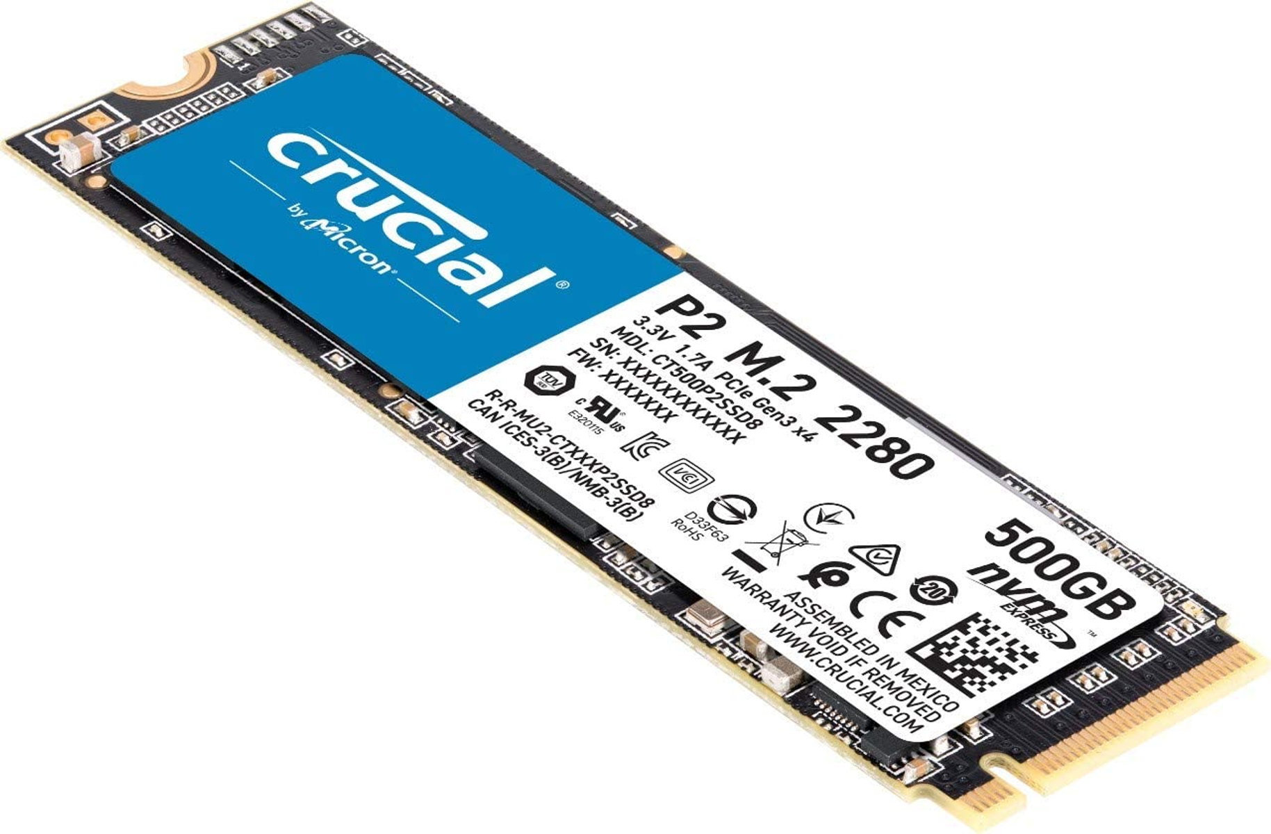 CRUCIAL Crucial CT500P2SSD8P2 500GB SSD (internes Gen PCIe M.2 SSD, 2300 NVMe GB, 500 940 intern Write Read, MB/s 3 MB/s M.2