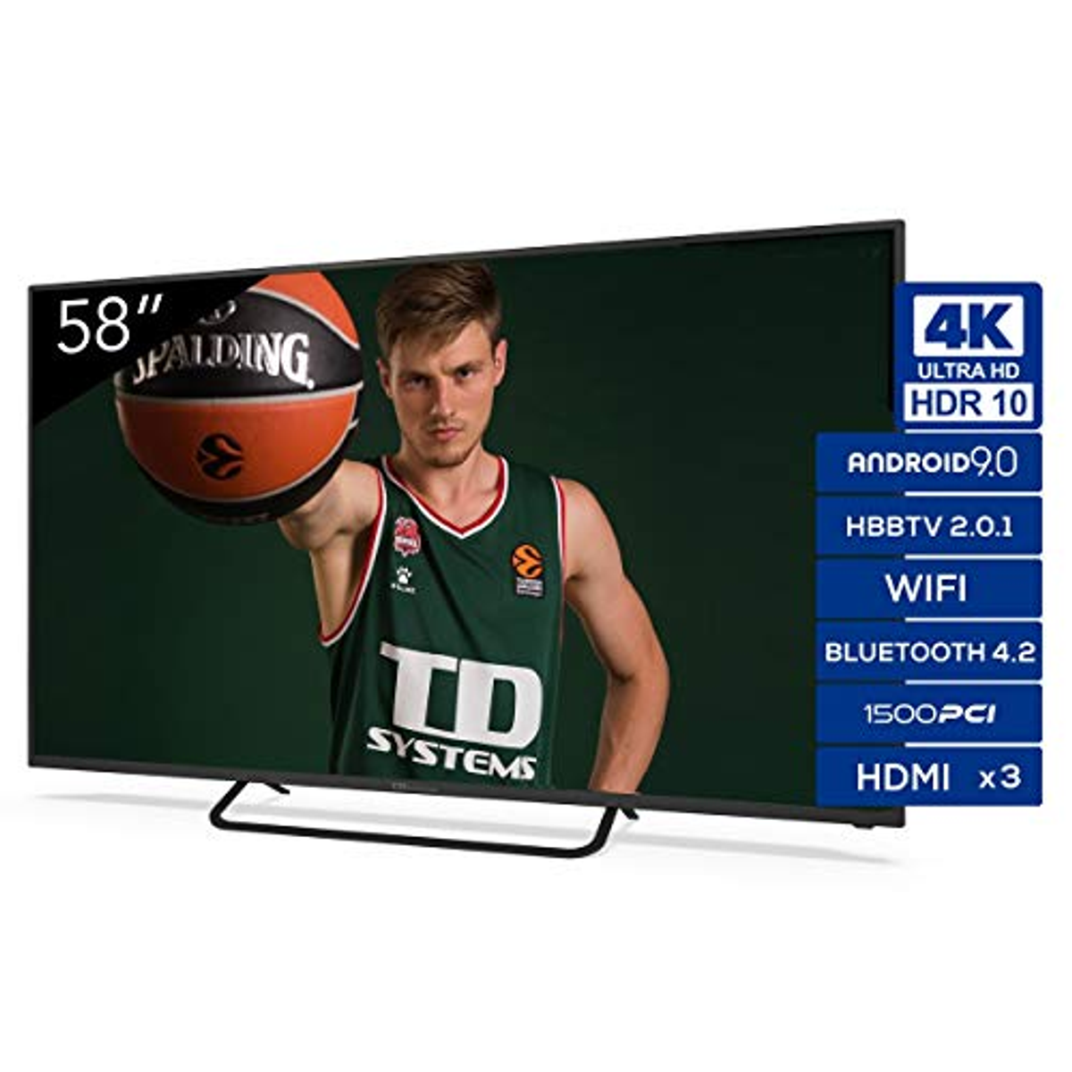 TV LED 58" - K58DLX11US TD SYSTEMS, UHD 4K, - CPU: Arm Cortex A55x4 a 1.1 GHz- GPU: Mali 470x3 a 600 MHz., DVB-T2 (H.265)Sí, Negro