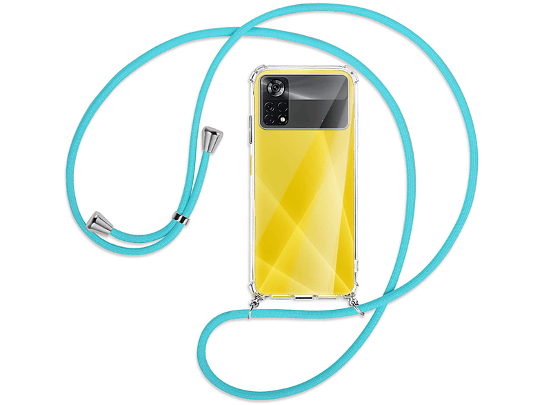 Xiaomi, Umhänge-Hülle Backcover, X4 MORE 5G, Kordel, / Silber mit ENERGY MTB Poco Türkis Pro