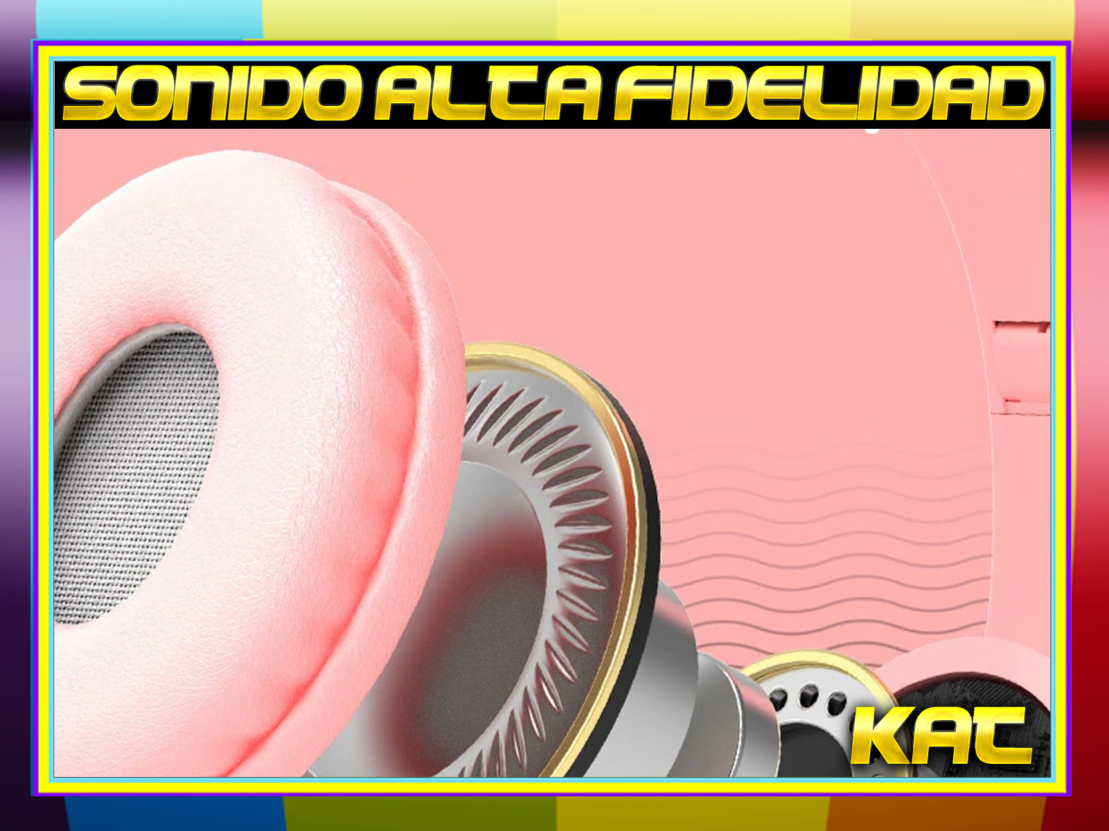 Auriculares rosas, con detalles dorados.
