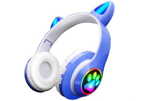 Auriculares inalámbricos - KAT KLACK, Supraaurales, Bluetooth, con Orejas  de Gato compatible con Huawei Samsung Xiaomi Iphone Azul