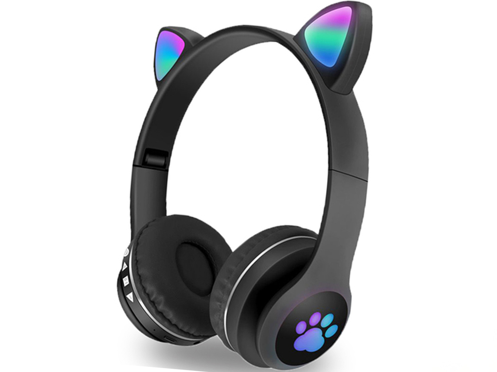 Auriculares inalámbricos - KAT KLACK, Supraaurales, Bluetooth, Orejas de Gato Luces Led HIFI Negro