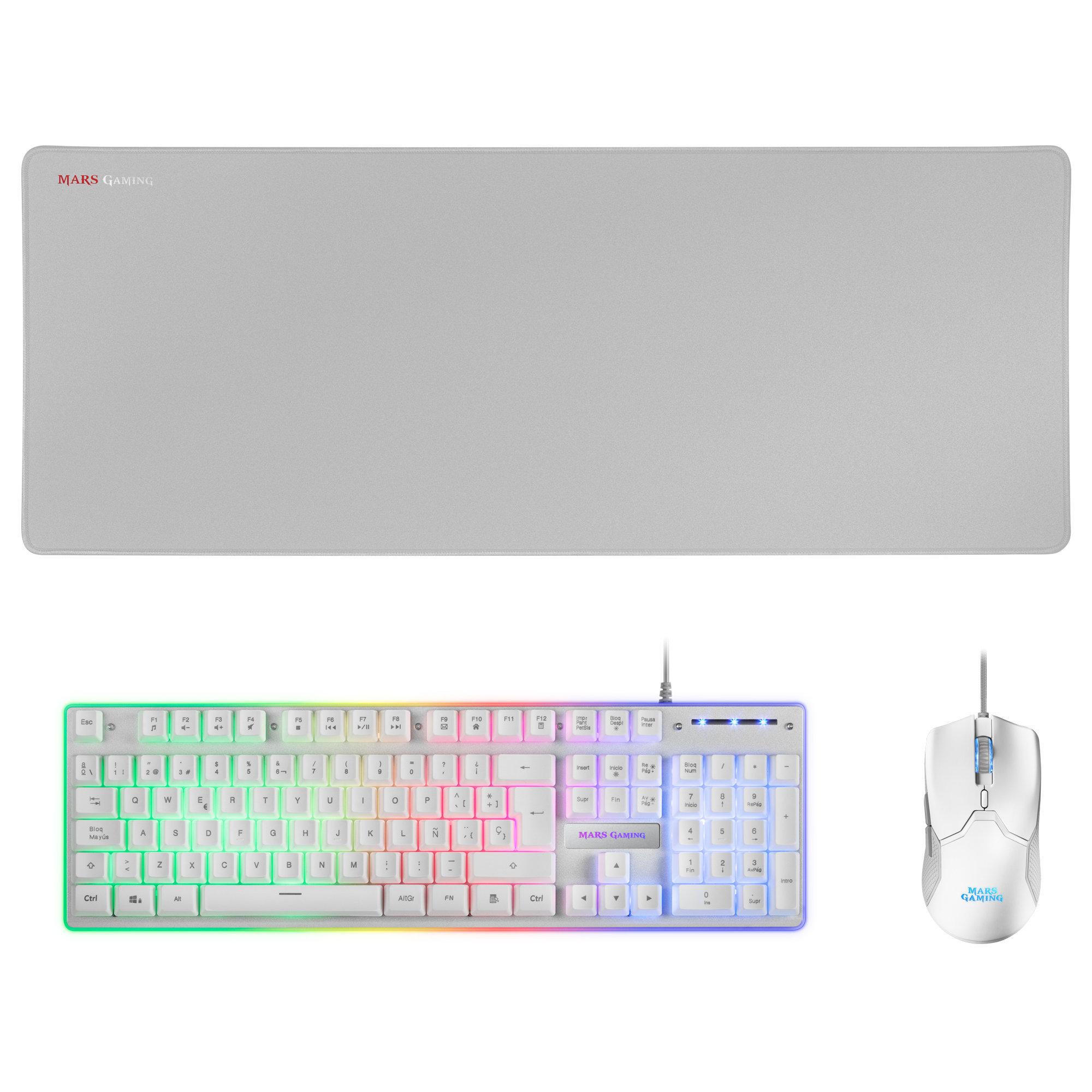 Pack Teclado + Ratón - MCPXWES MARS GAMING, Wired, Blanco