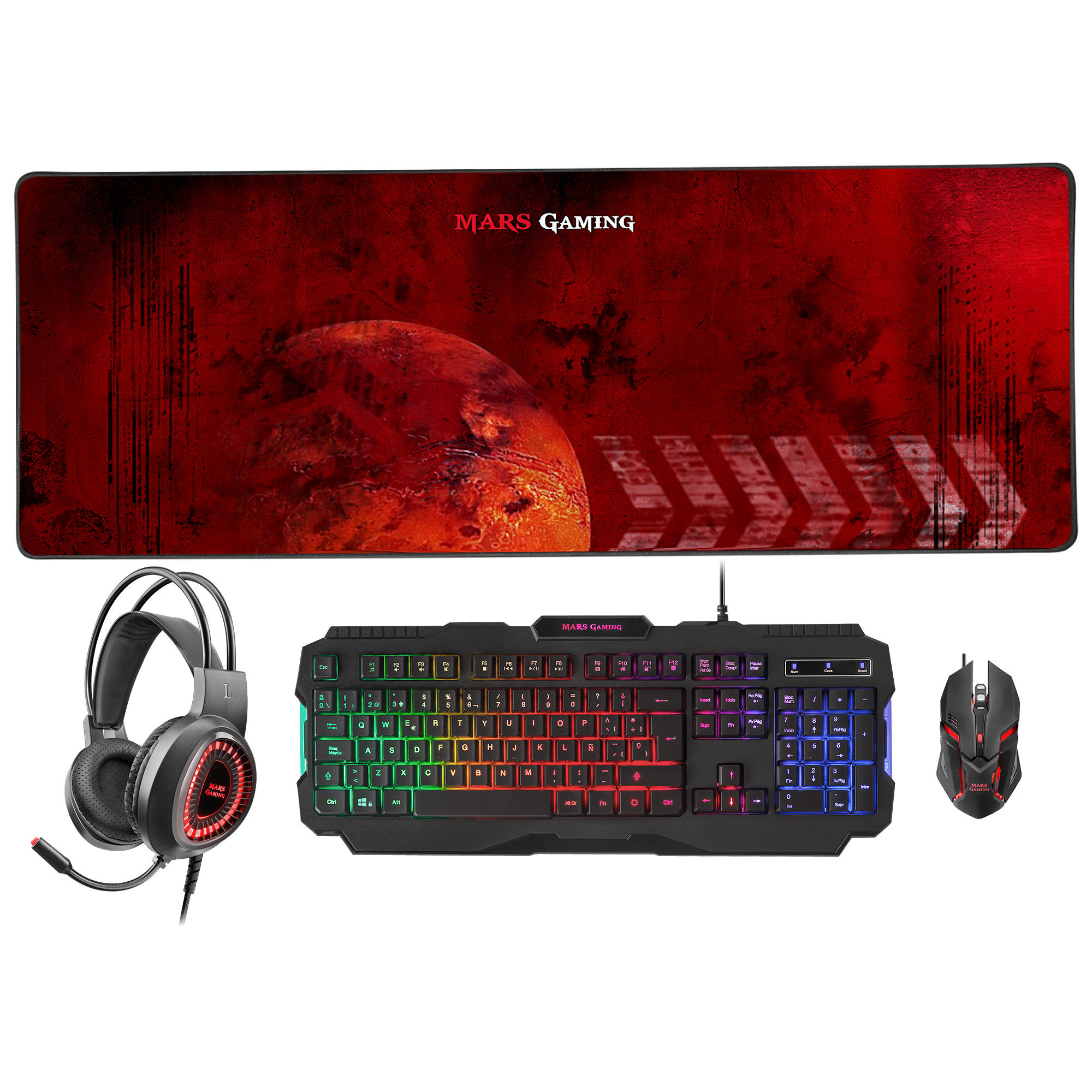 Pack Teclado + Ratón - MCPRGB2ES MARS GAMING, Wired, Rojo