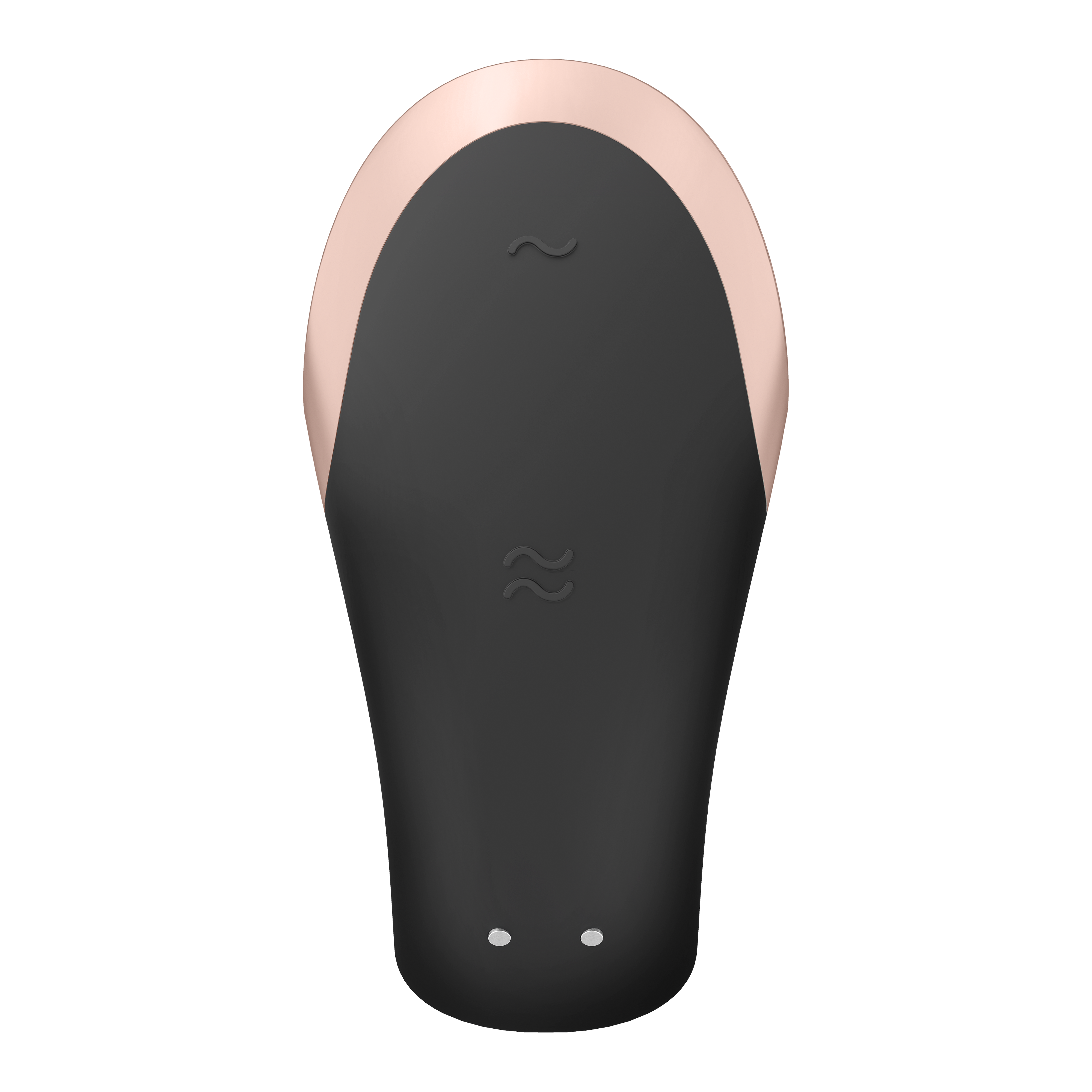 Czarny wibrator ze złotą górą i dwiema kropkami. Zakrzywiony kształt.