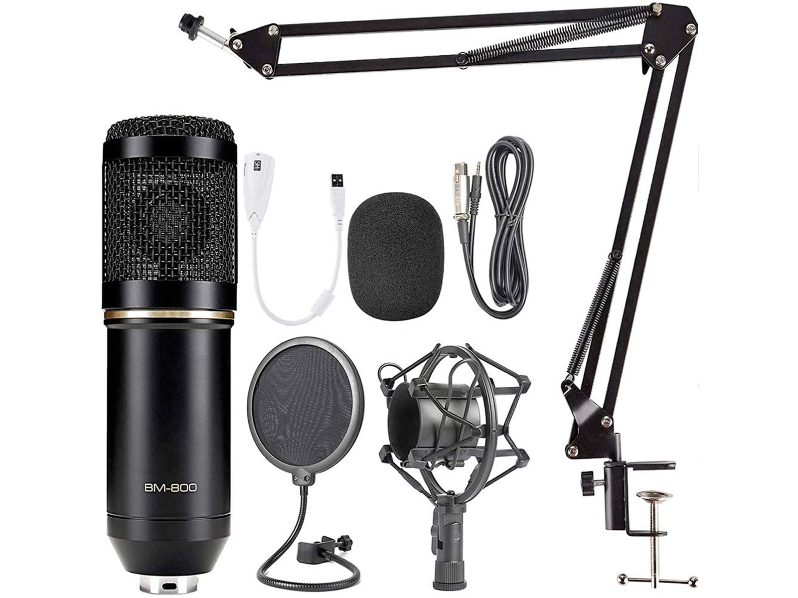 Micrófono Condensador Potente Jack Estereo Profesional para Set Estudio grabacion Podcast directos influencers - KLACK KBM800, Negro