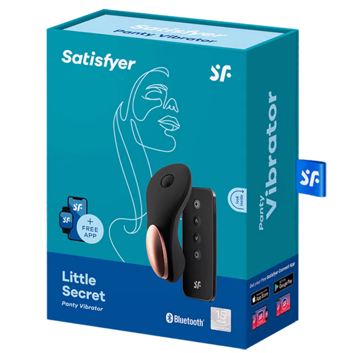 Zapakowany wibrator do majtek Satisfyer, czarny ze miedzianymi akcentami i pilotem. Darmowa aplikacja i Bluetooth.