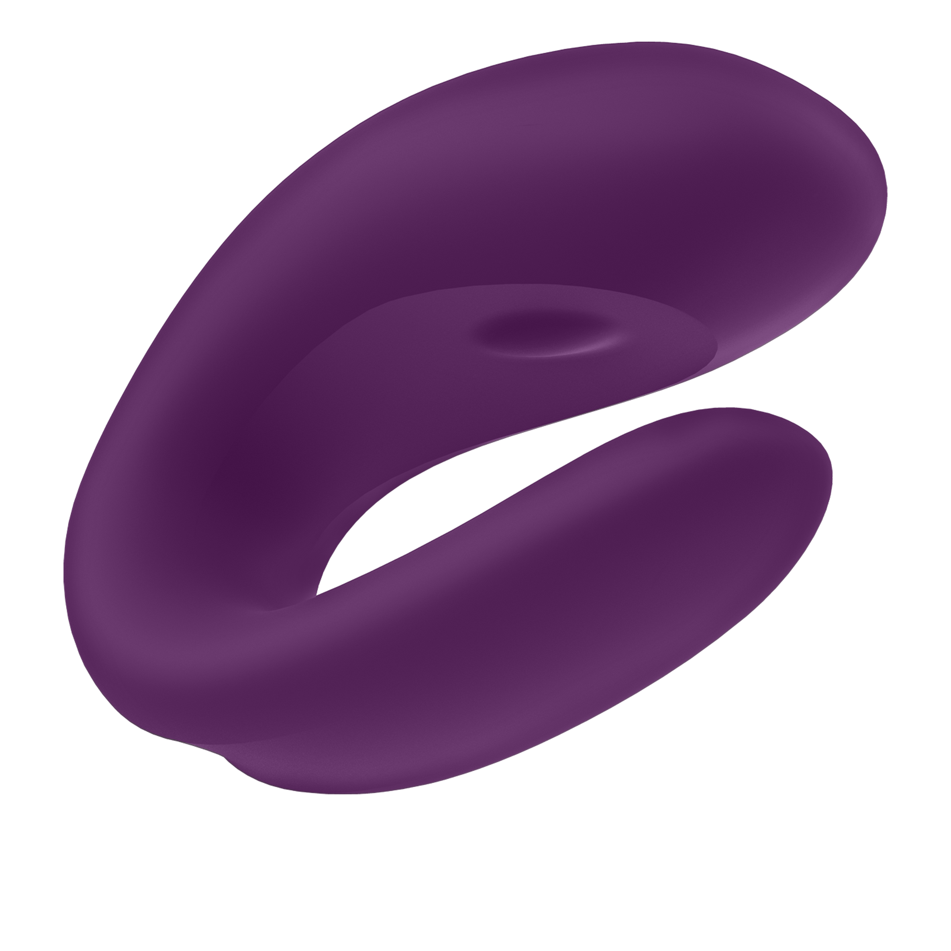 Fioletowa zabawka erotyczna na czarnym tle. Ma zakrzywiony kształt.