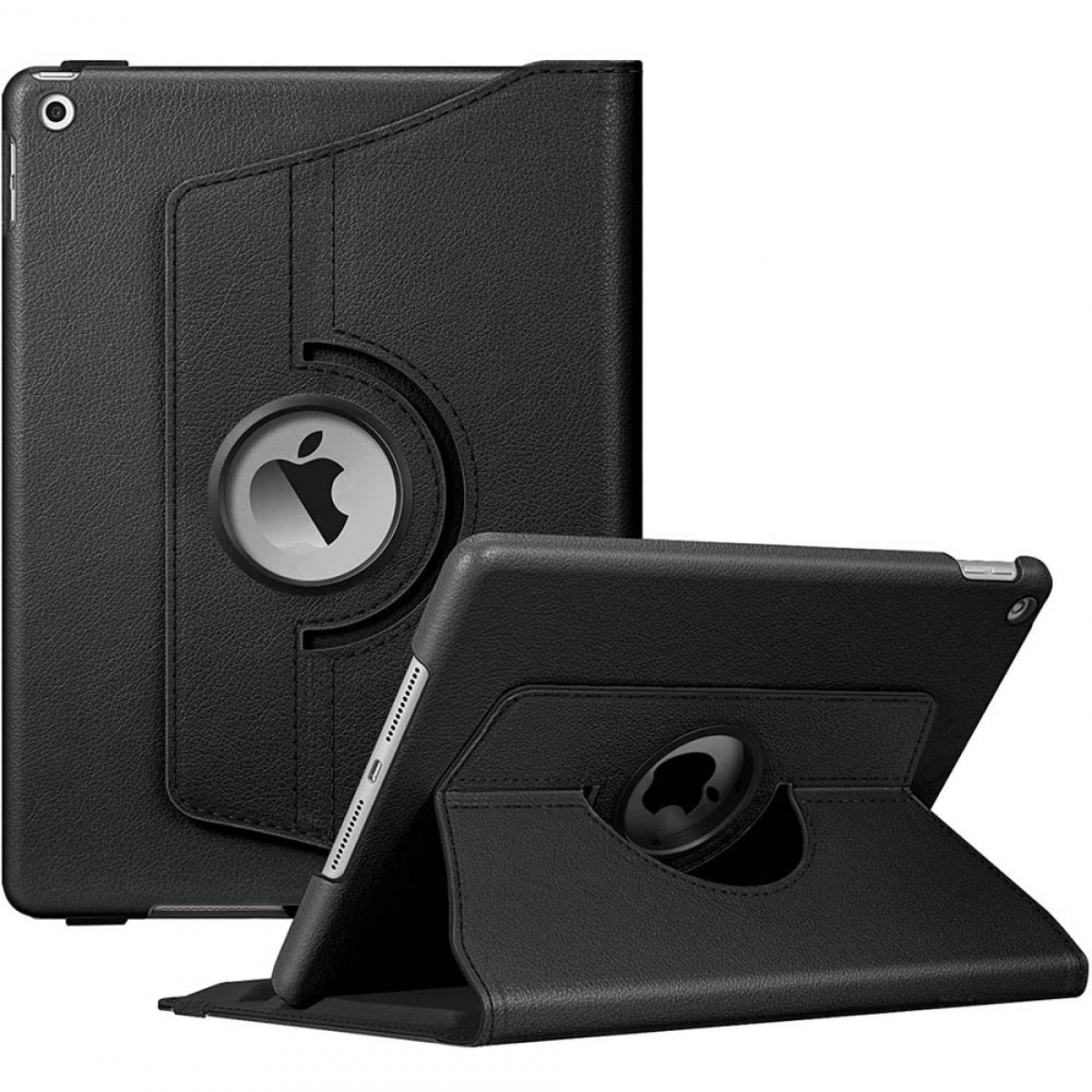 Tablethülle Full CASEONLINE Leather, Cover Schwarz für Apple Synthetic 360 Drehbar