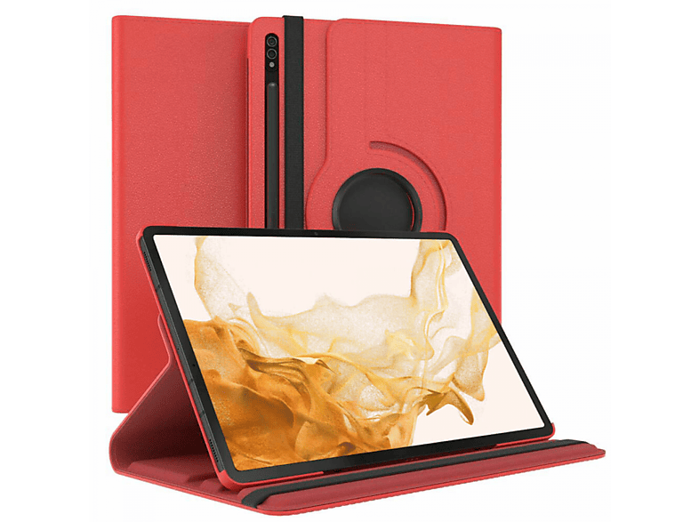 CASEONLINE 360 Drehbar Tablethülle Full Cover für Samsung Synthetic Leather, Rot