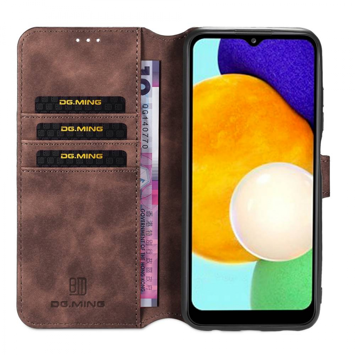 DG MING Bookcover, Klappbare, Coffee A03s, Galaxy Samsung