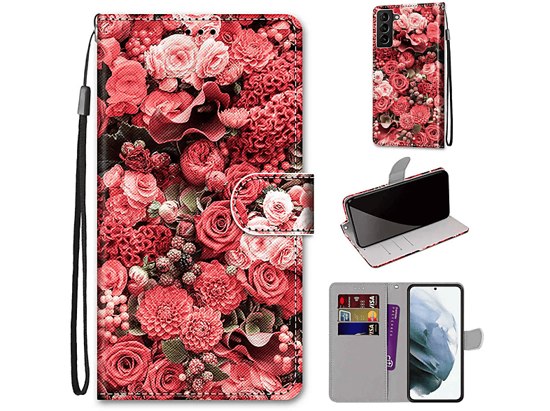 Case, DESIGN Galaxy KÖNIG 5G, Book S22 Plus Rosa Rosengarten Samsung, Bookcover,