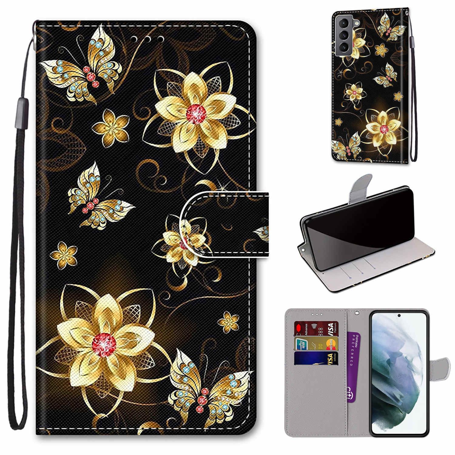 KÖNIG DESIGN 5G, Bookcover, Galaxy S22 Case, Book Golddiamant Schmetterling Samsung