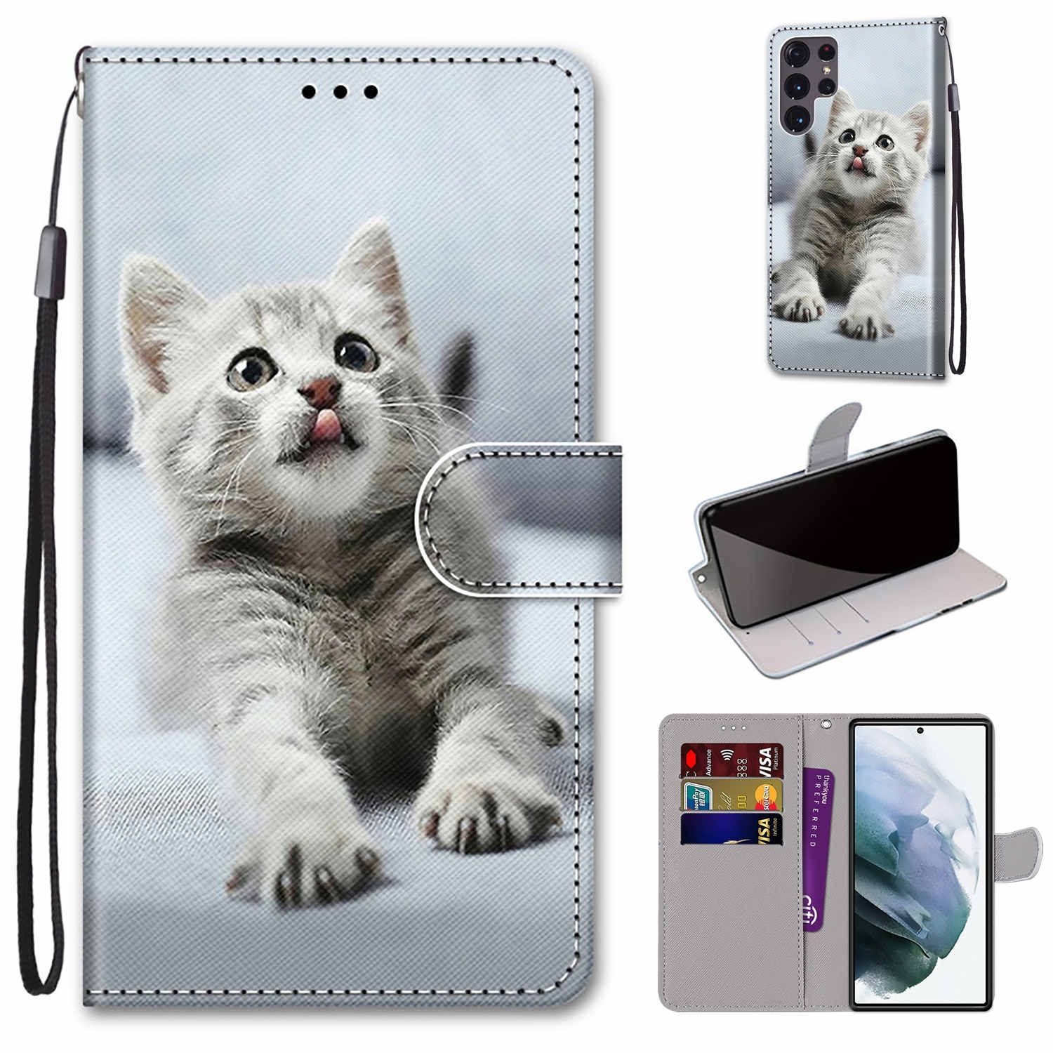 5G, Book Samsung, Kleine KÖNIG S22 graue DESIGN Katze Ultra Bookcover, Case, Galaxy