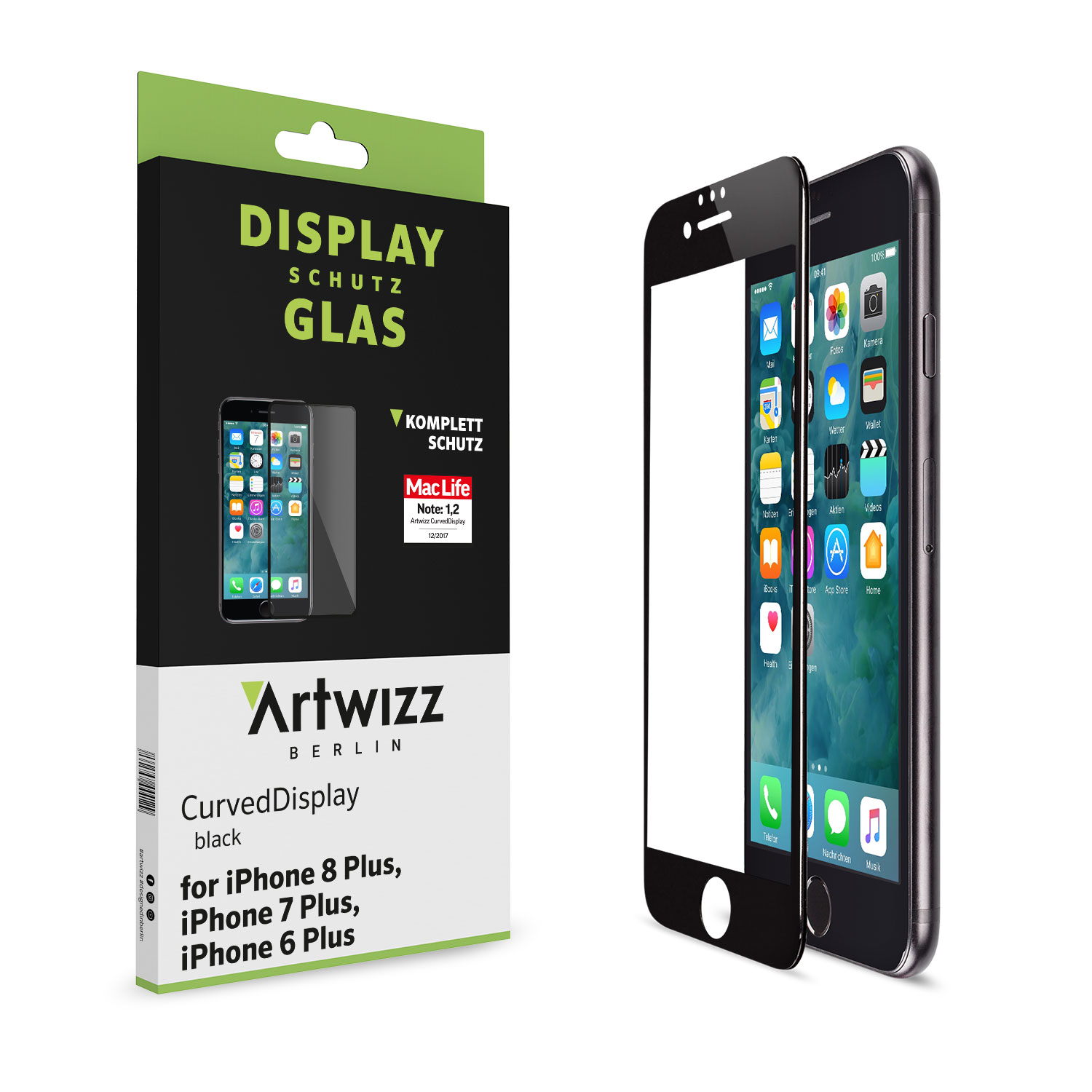 Plus Apple Pack) (2er Plus / 7 8 Displayschutz(für Plus) CurvedDisplay / ARTWIZZ 6 iPhone