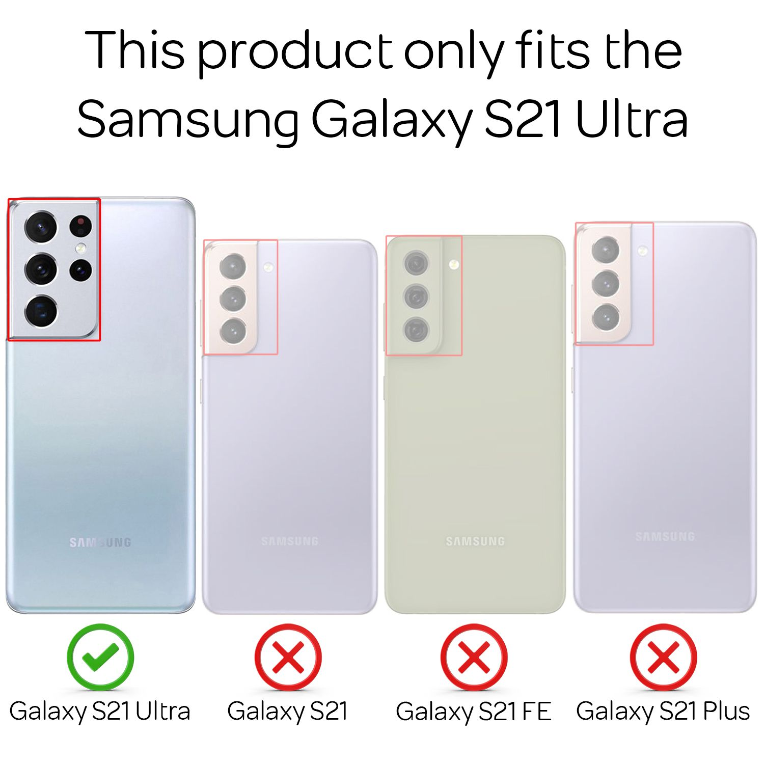 Quattro telefoni uno accanto all'altro. Il primo è l'S21 Ultra, gli altri sono l'S21, S21 FE e S21 Plus.