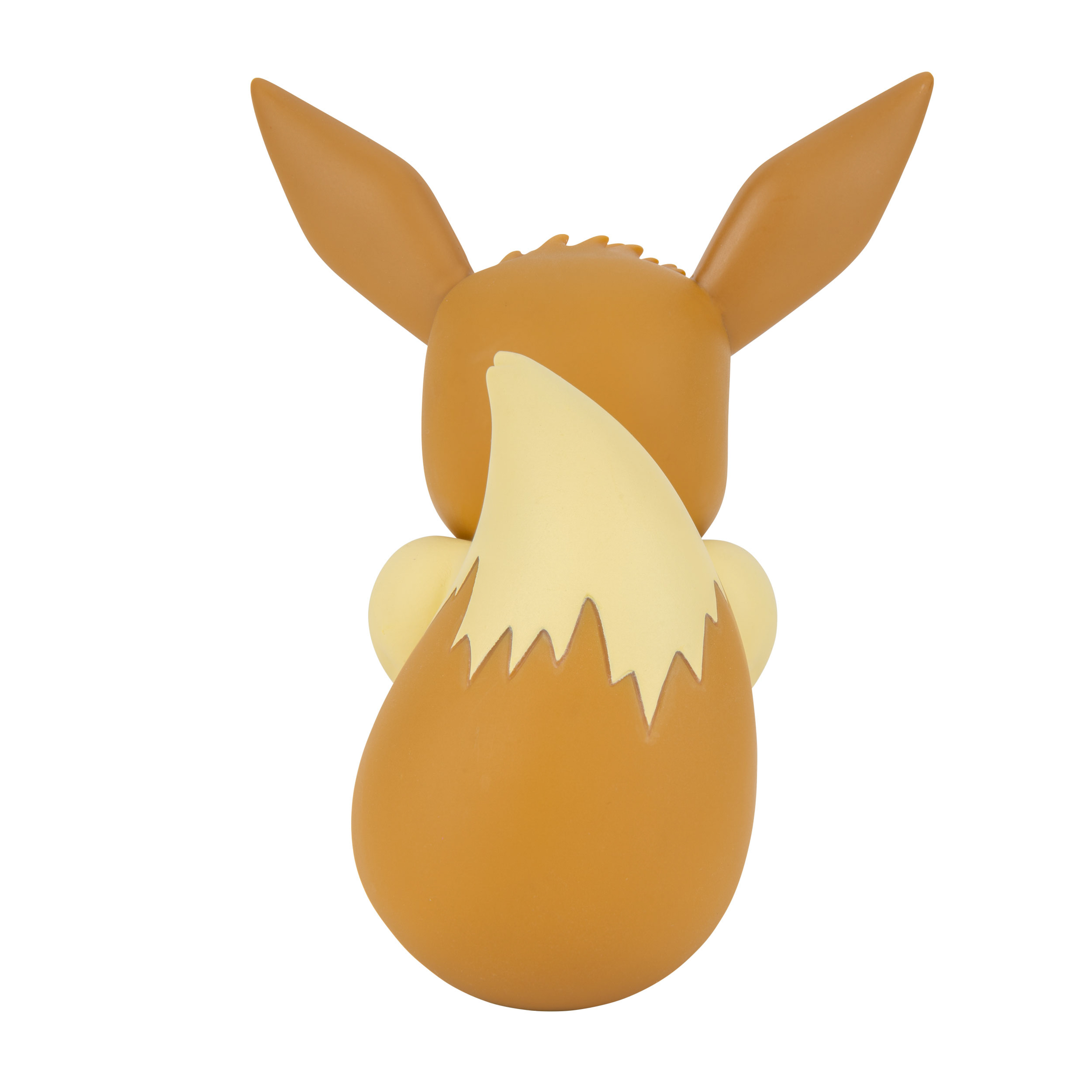 Rückansicht einer Evoli-Figur mit braunem Fell, cremefarbenem Schwanz und Ohren.