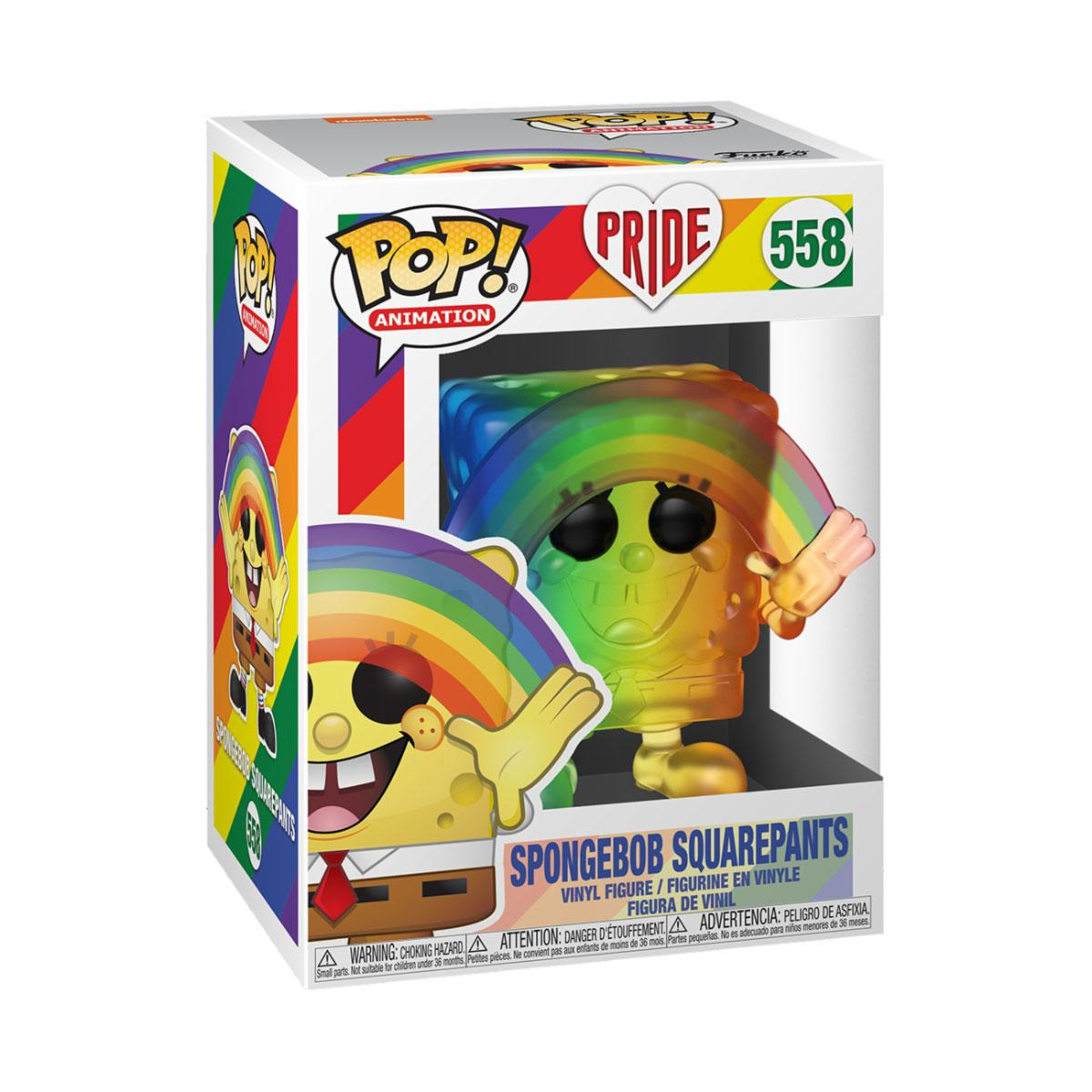 SpongeBob Schwammkopf Funko Pop Figur in einer Box mit Regenbogen-Thema.