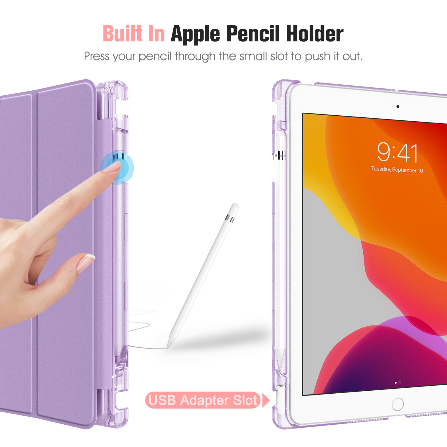 Lavendel iPad Kunststoff, Bookcover Tablethülle FINTIE Kunstleder, für Polykarbonat, Hülle