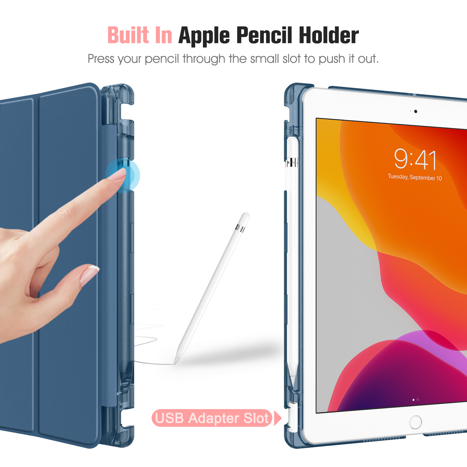 Zoll (9/8/7 - 2021/2020/2019), Bookcover, Marineblau 10.2 FINTIE iPad, Hülle, iPad Generation