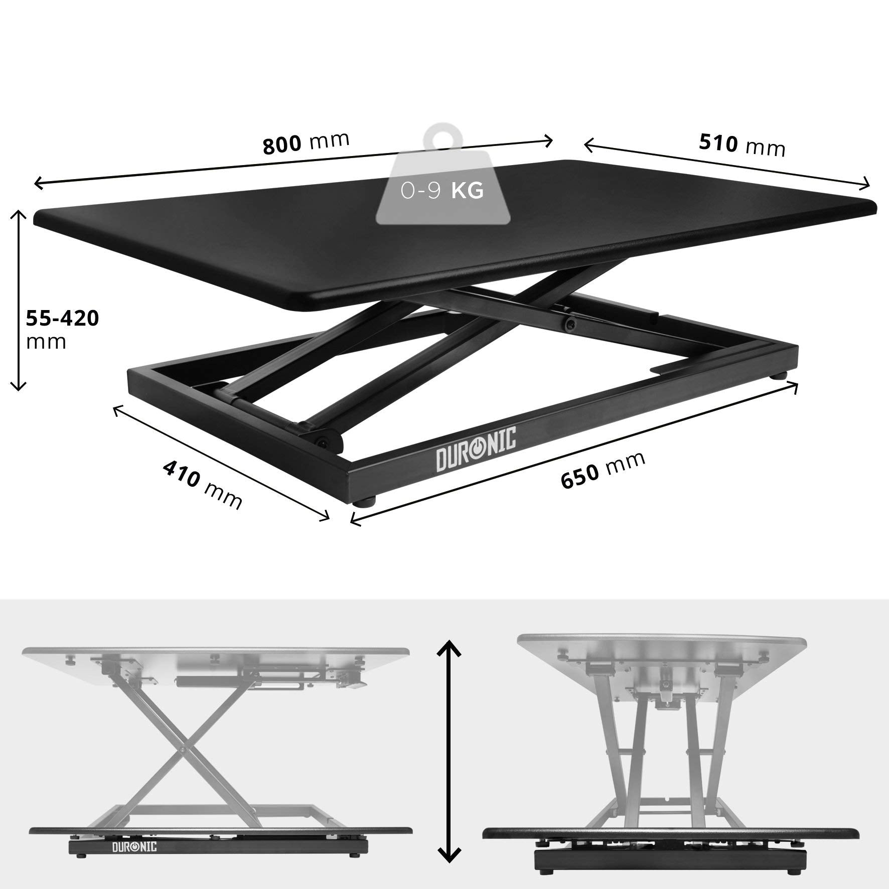 Tisch cm | DM05D10 | DURONIC 42 bis Sitz-Steh Höhenverstellbar Computertisch | Schreibtisch Workstation 5,5 Höhenverstellbarer