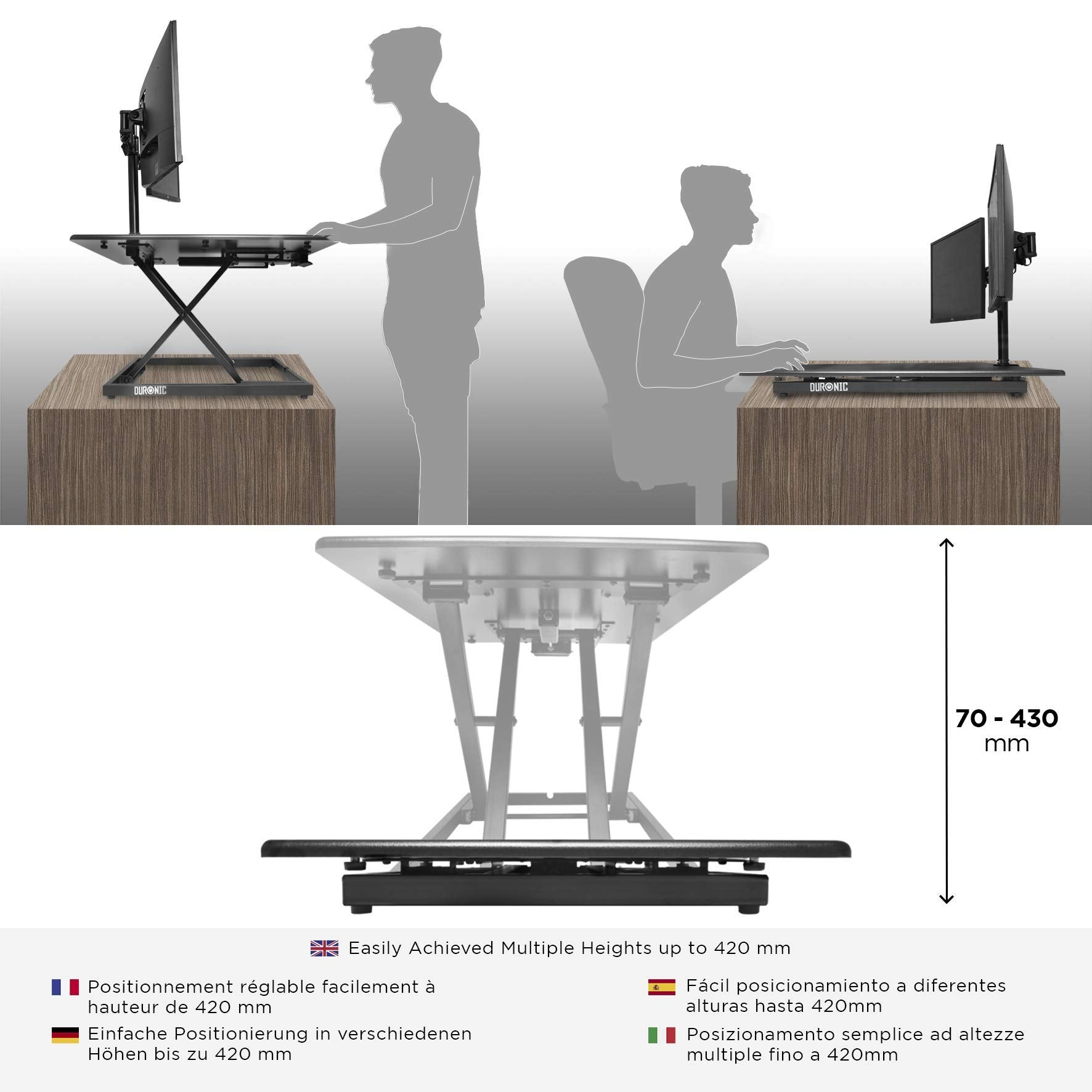 Tisch cm | DM05D10 | DURONIC 42 bis Sitz-Steh Höhenverstellbar Computertisch | Schreibtisch Workstation 5,5 Höhenverstellbarer